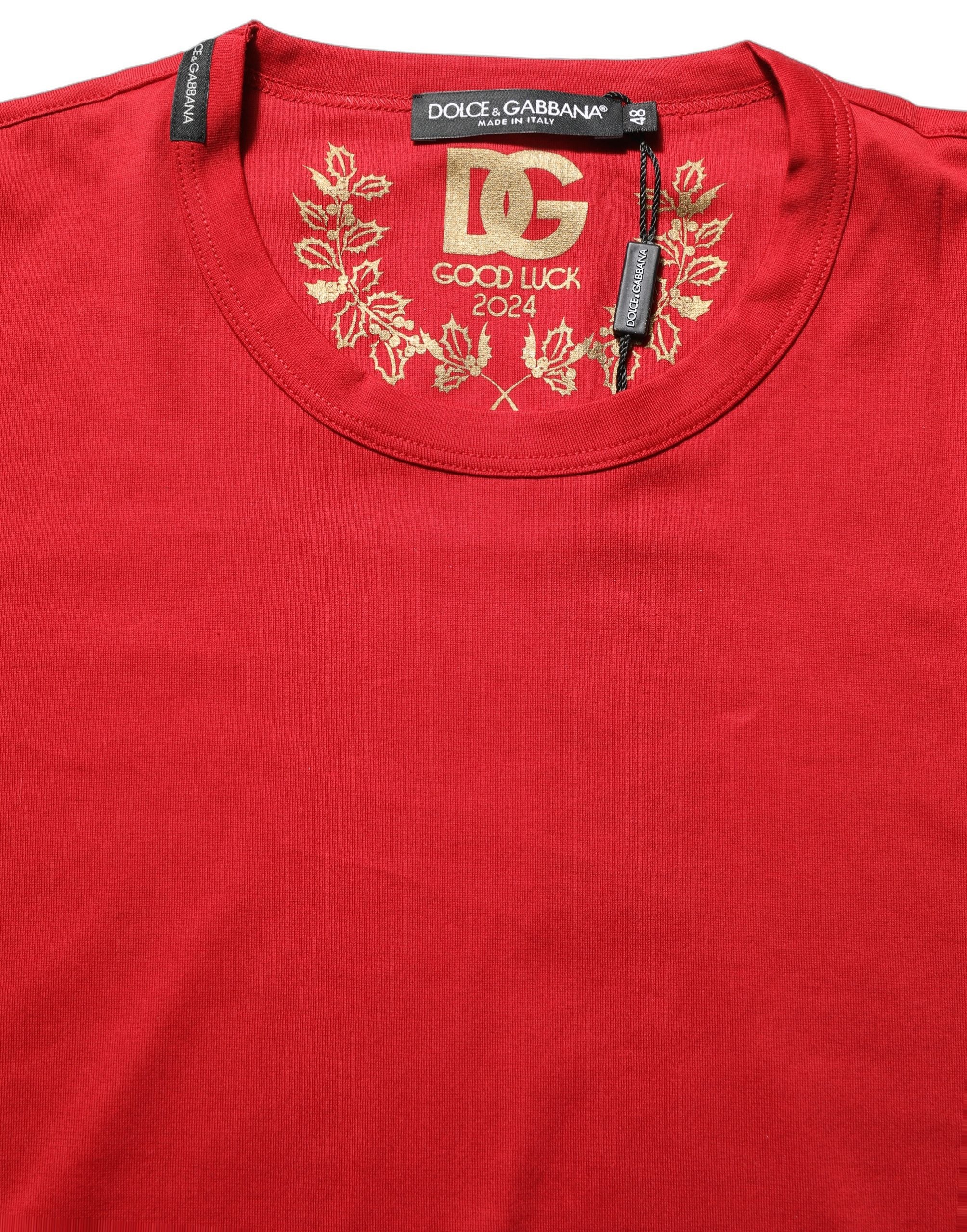 Dolce & Gabbana Rotes Goodluck 2023 Baumwoll-T-Shirt mit Rundhalsausschnitt-3