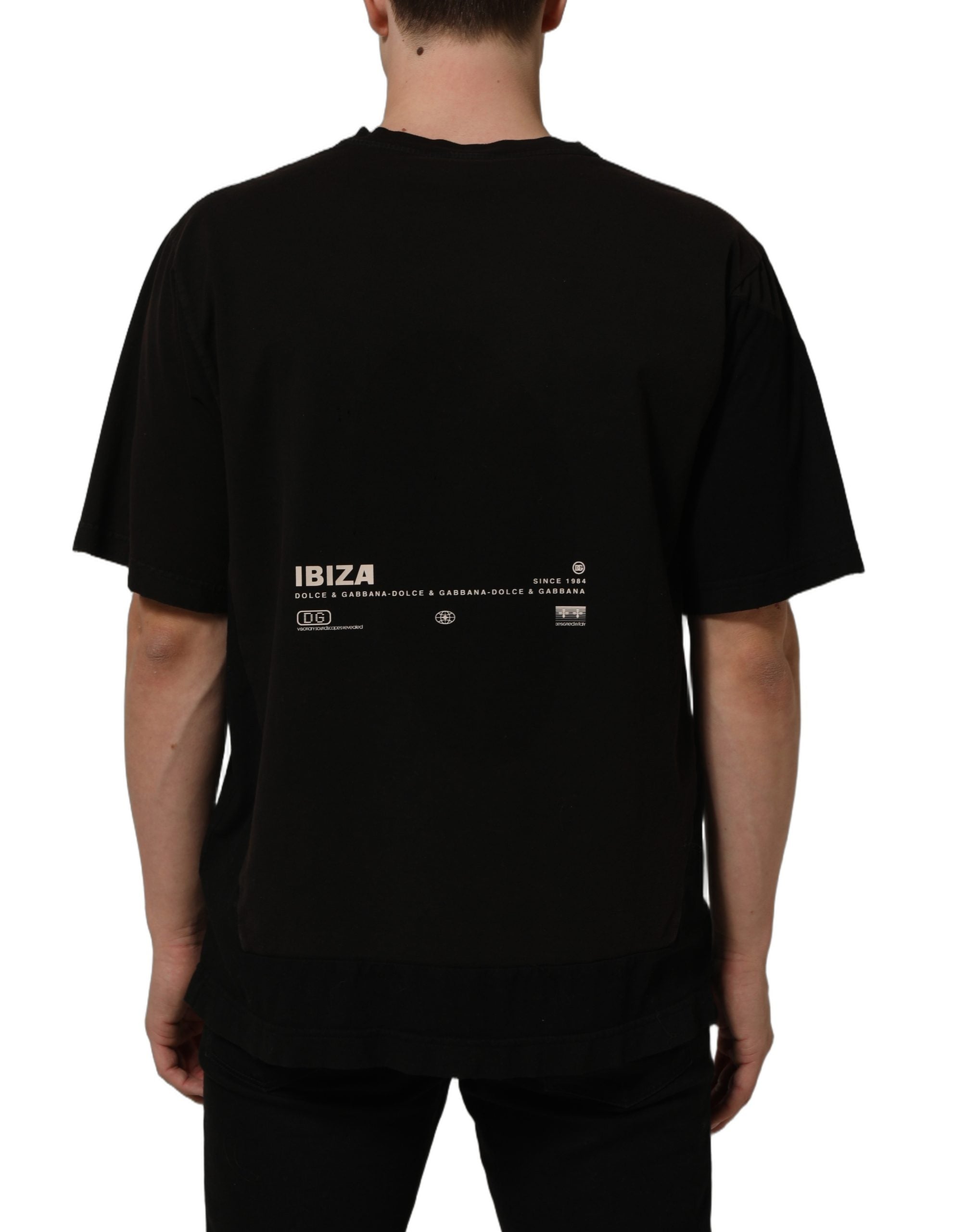 Dolce & Gabbana Schwarzes Tropical "IBIZA" Herren T-Shirt mit Rundhalsausschnitt-2
