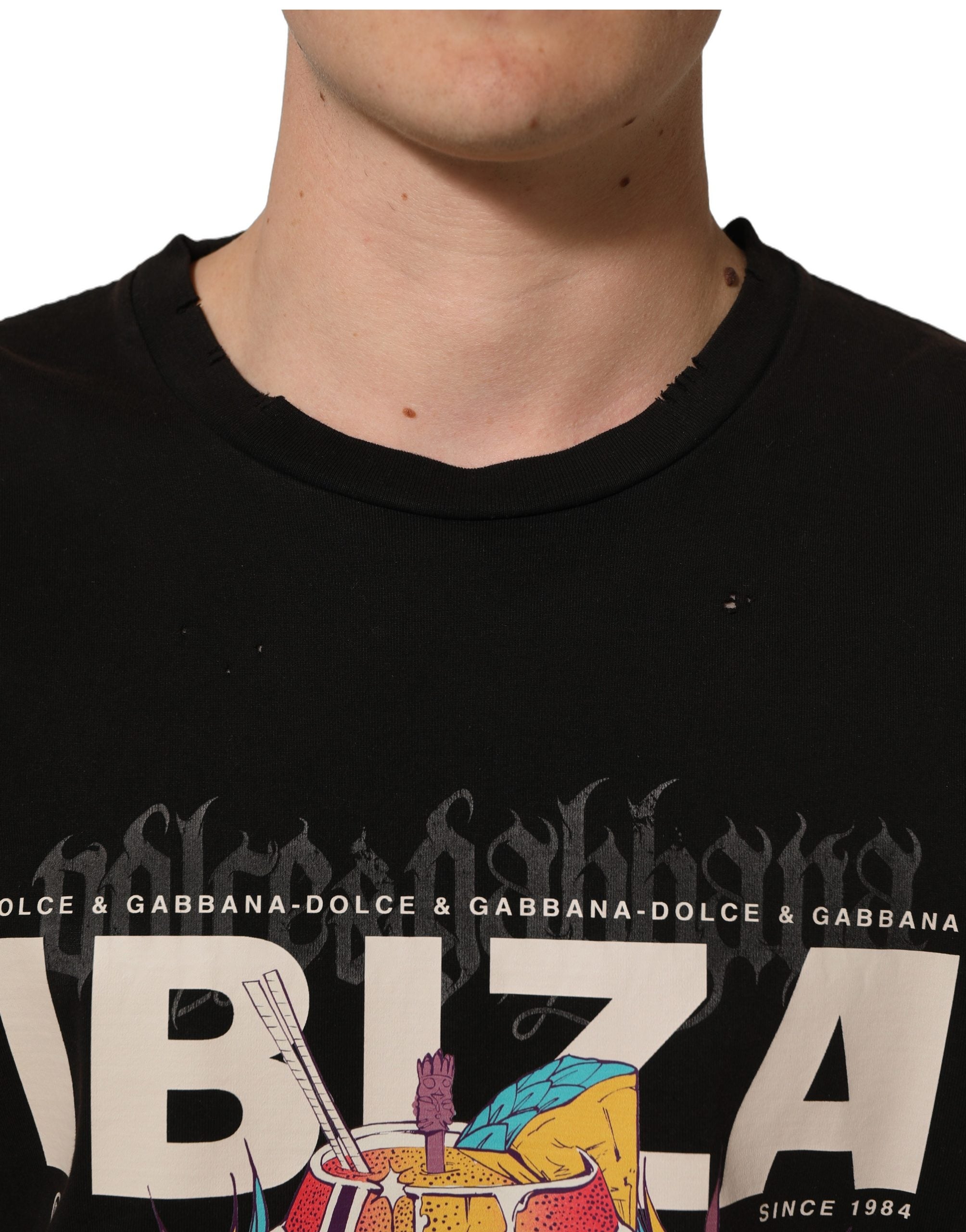 Dolce & Gabbana Schwarzes Tropical "IBIZA" Herren T-Shirt mit Rundhalsausschnitt-3