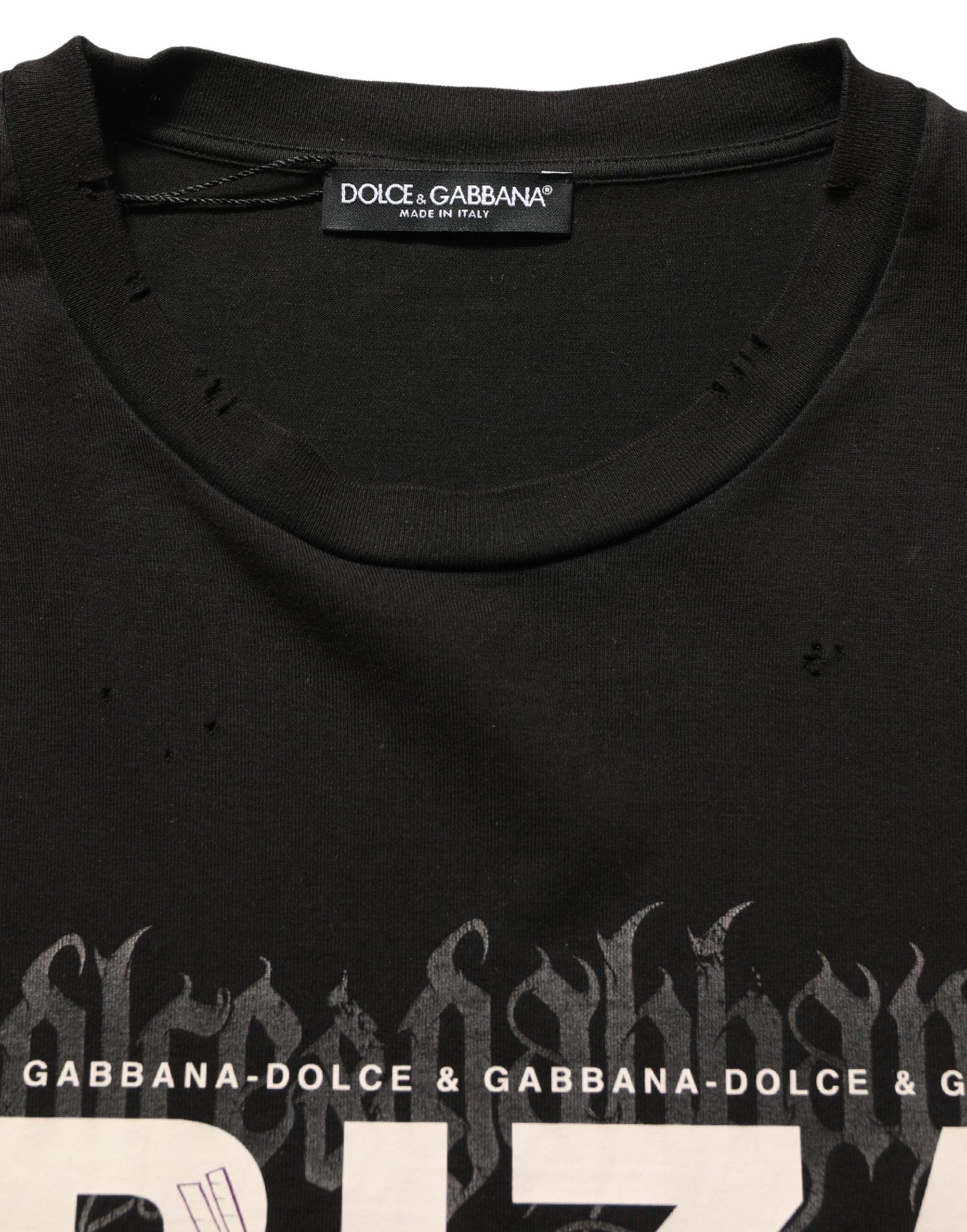 Dolce & Gabbana Schwarzes Tropical "IBIZA" Herren T-Shirt mit Rundhalsausschnitt-4