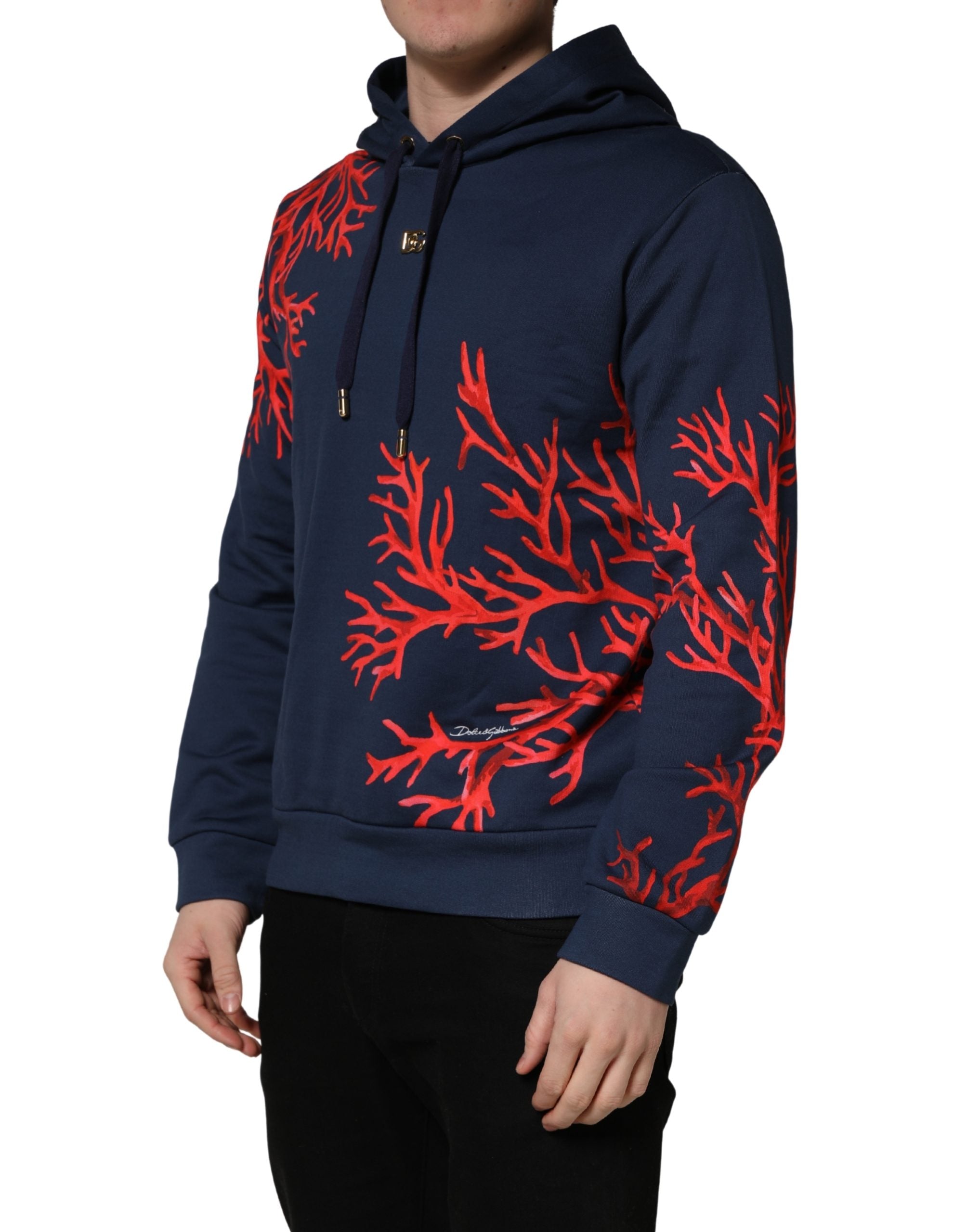 Dolce & Gabbana Blauer Kapuzenpullover aus Baumwolle mit Korallen-Logo-6