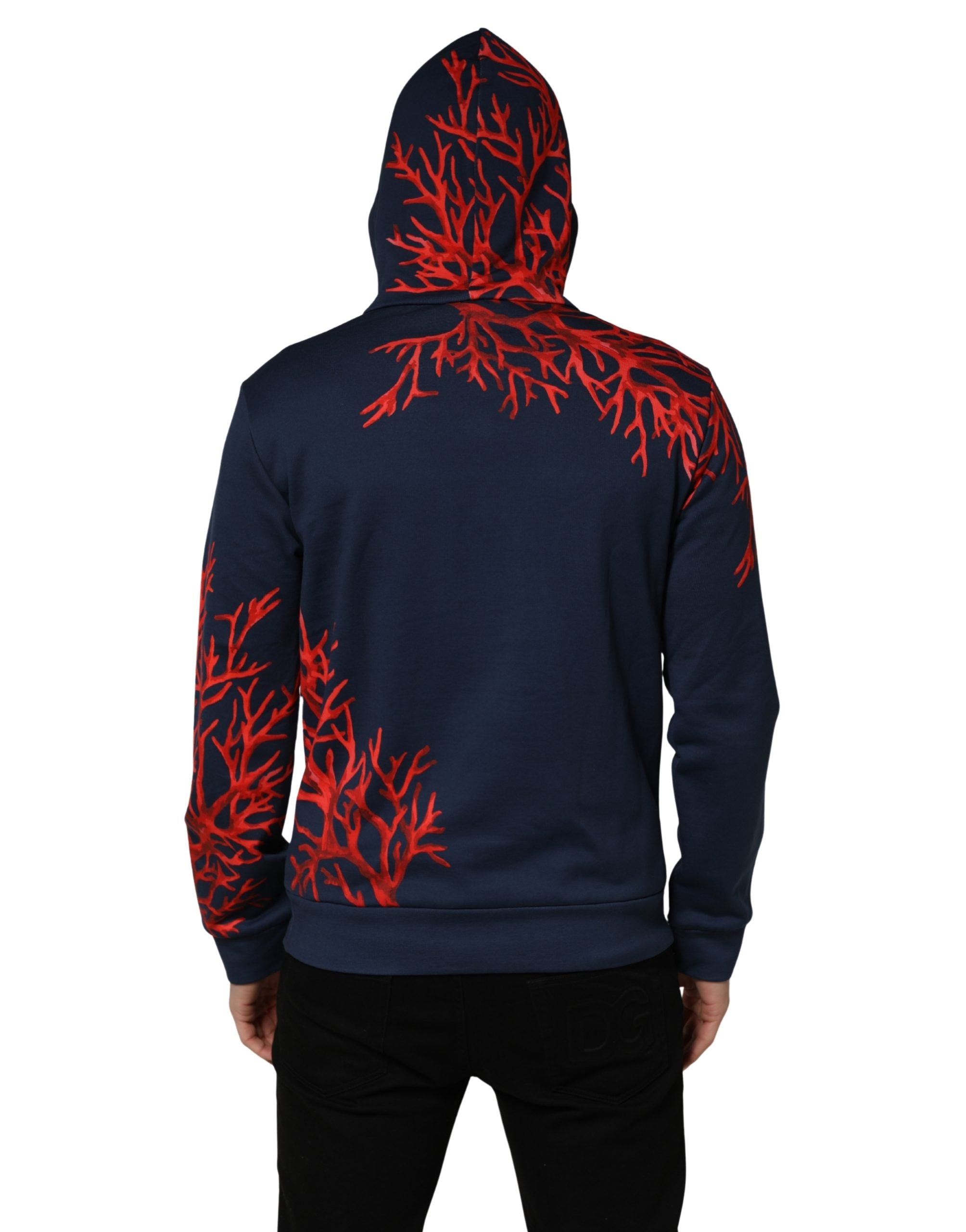 Dolce & Gabbana Blauer Kapuzenpullover aus Baumwolle mit Korallen-Logo-7