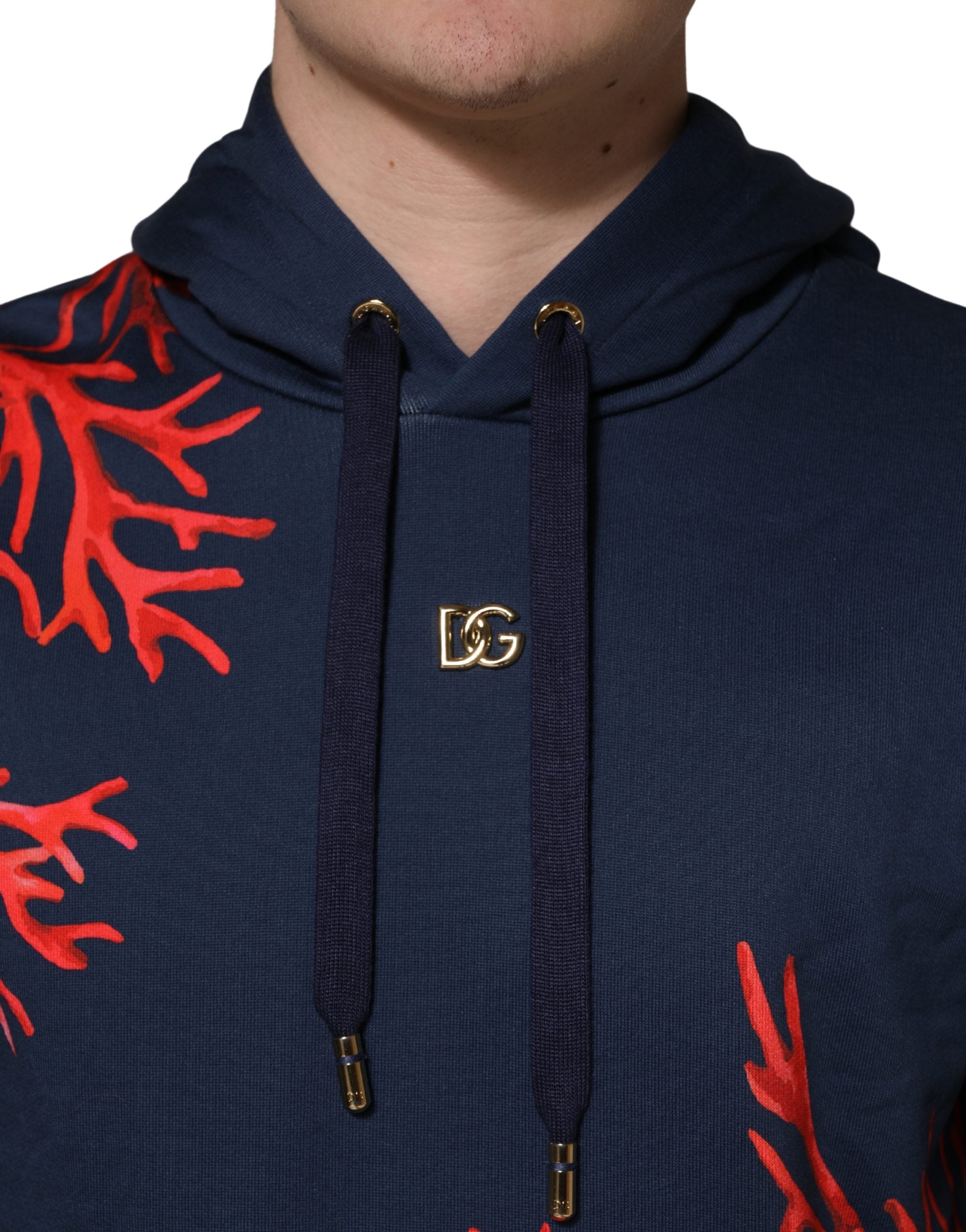 Dolce & Gabbana Blauer Kapuzenpullover aus Baumwolle mit Korallen-Logo-8