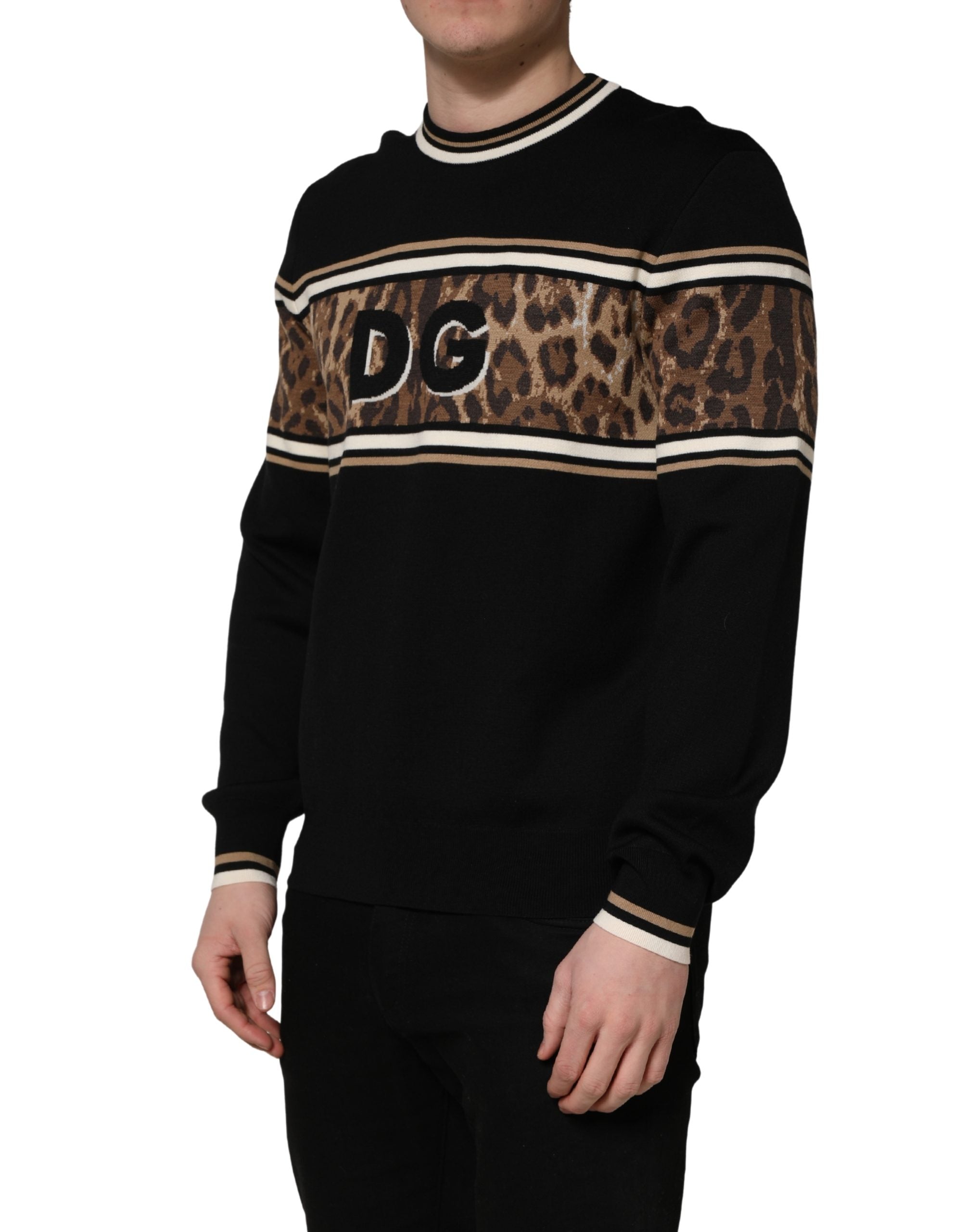 Dolce & Gabbana Pullover-Pullover aus schwarzer Wolle mit Leopardenmuster für Herren-4