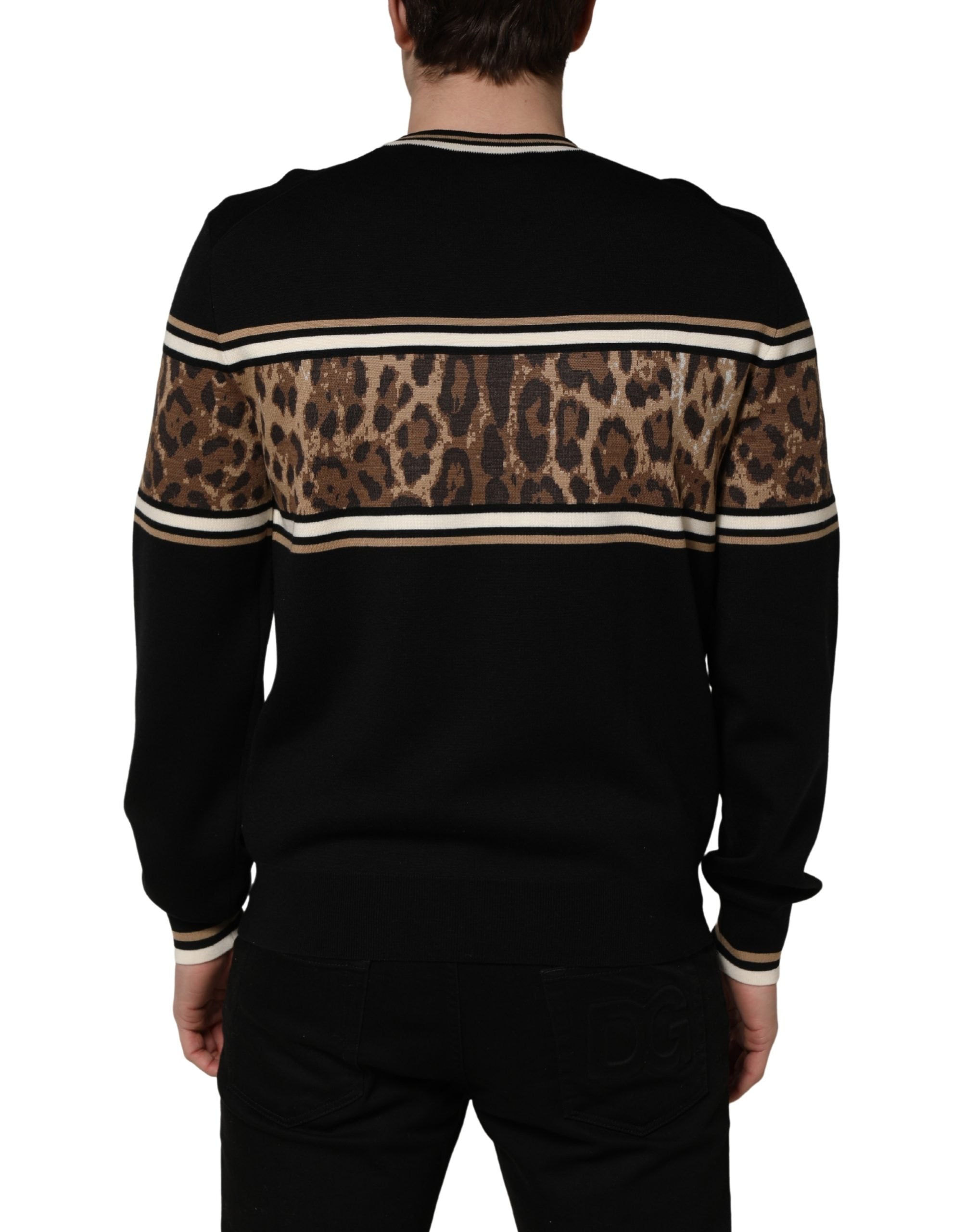 Dolce & Gabbana Pullover-Pullover aus schwarzer Wolle mit Leopardenmuster für Herren-5