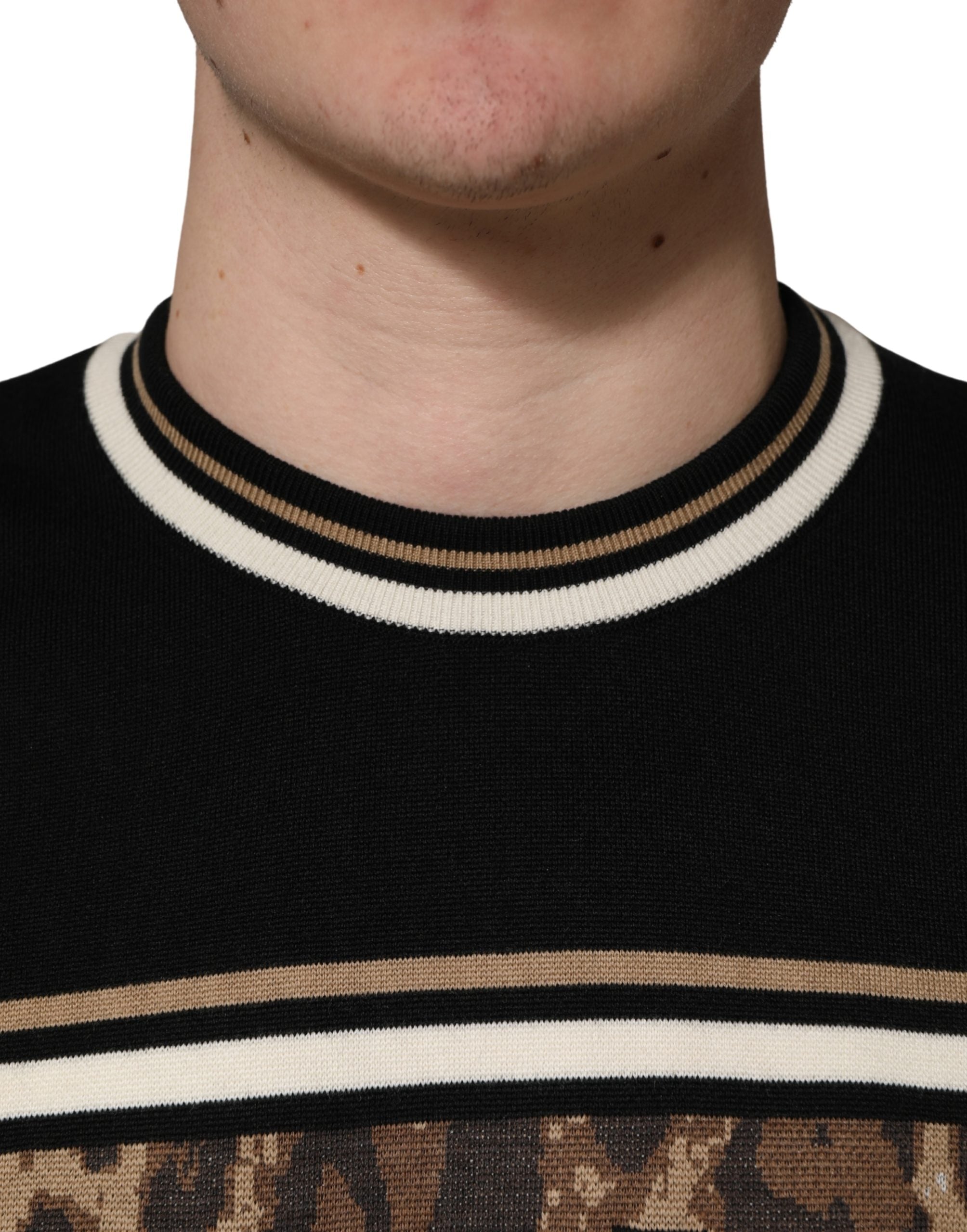 Dolce & Gabbana Pullover-Pullover aus schwarzer Wolle mit Leopardenmuster für Herren-6