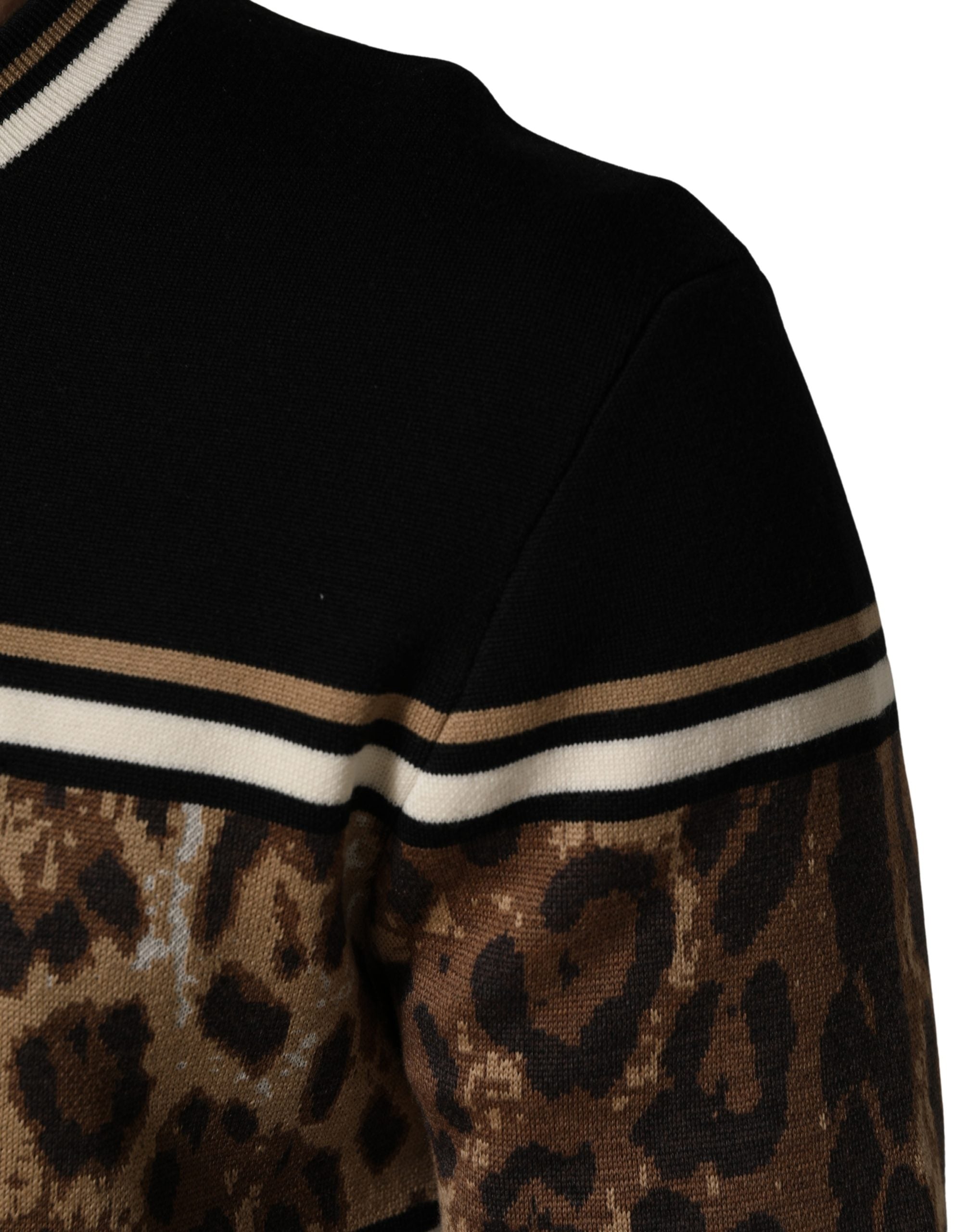Dolce & Gabbana Pullover-Pullover aus schwarzer Wolle mit Leopardenmuster für Herren-7