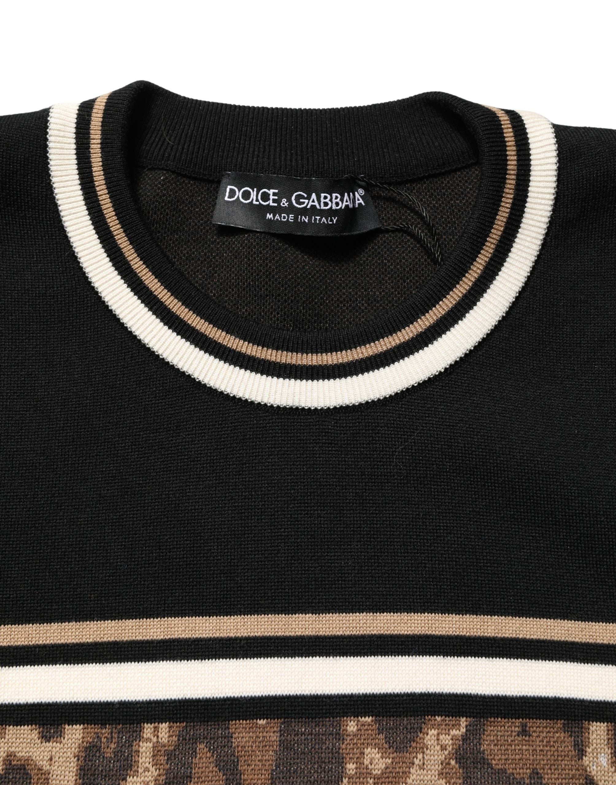 Dolce & Gabbana Pullover-Pullover aus schwarzer Wolle mit Leopardenmuster für Herren-8