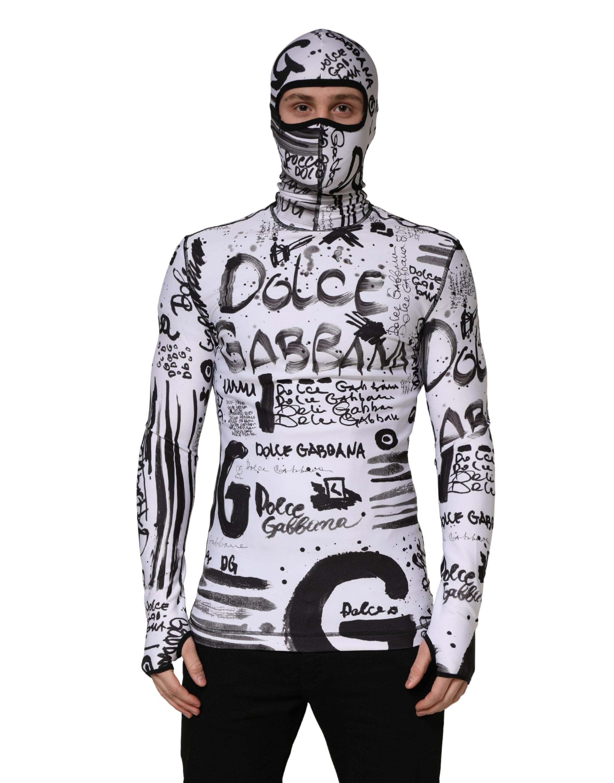 Dolce & Gabbana Weißer Balaclava-Hoodie aus Jersey mit Graffiti-Print-2
