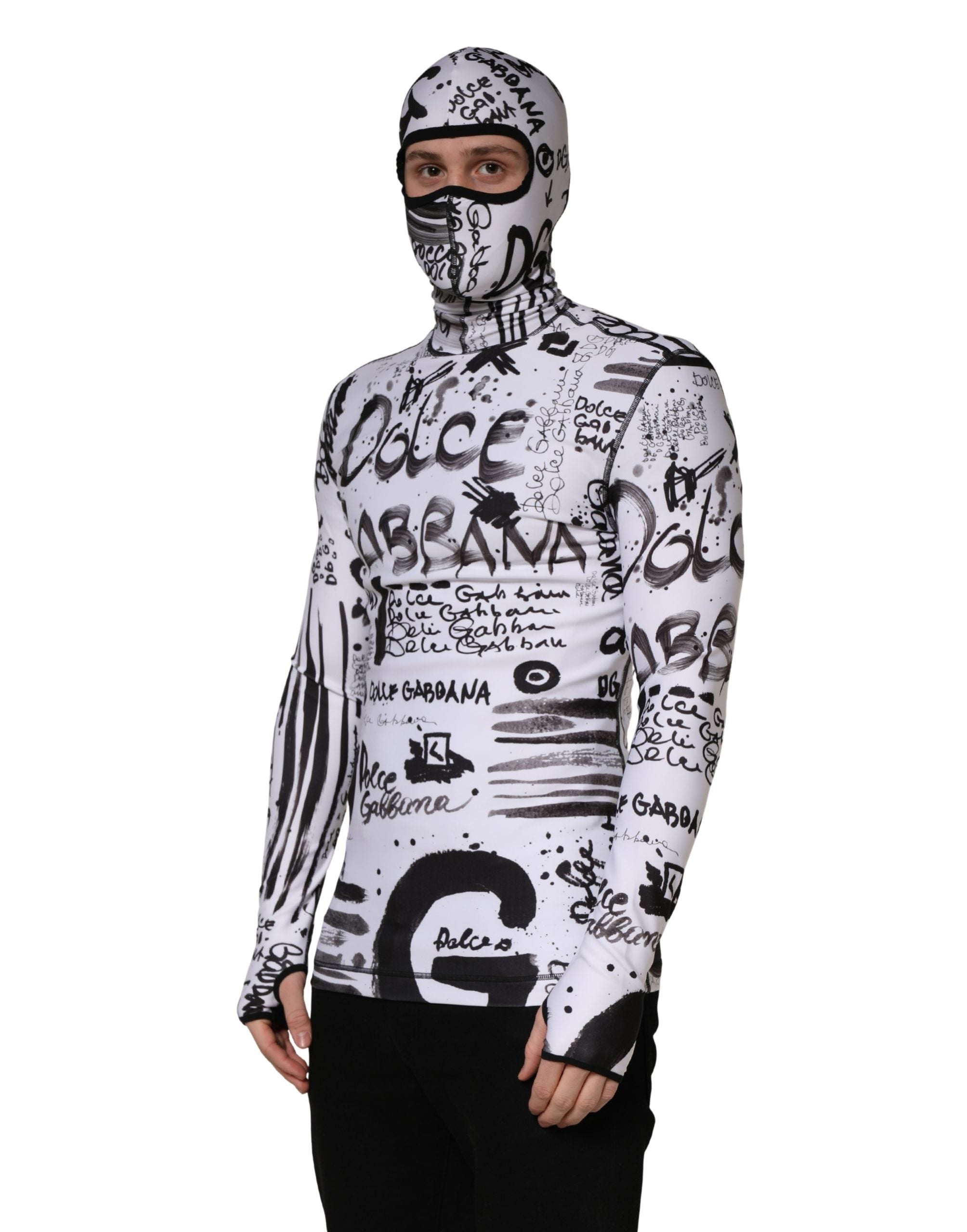 Dolce & Gabbana Weißer Balaclava-Hoodie aus Jersey mit Graffiti-Print-4