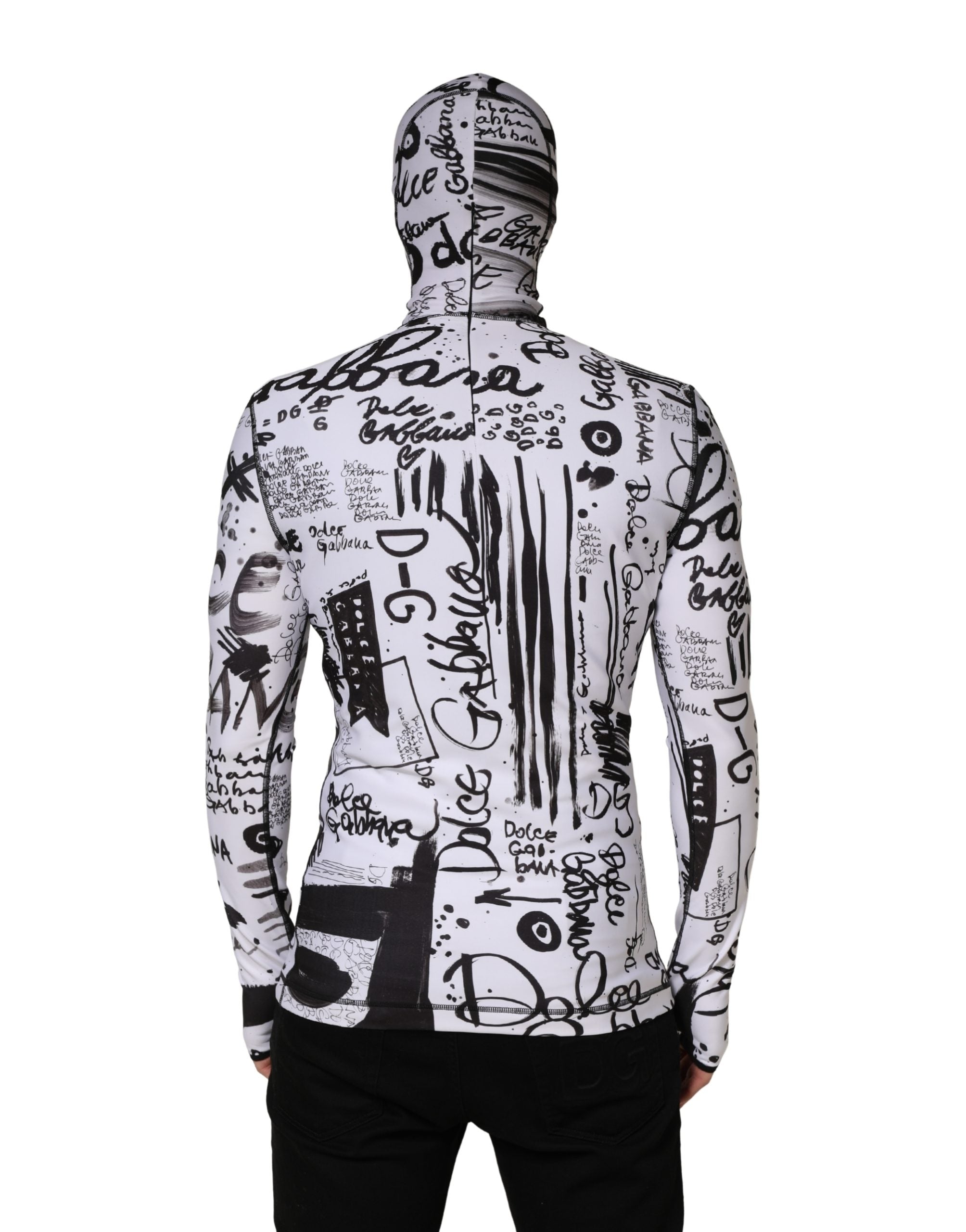 Dolce & Gabbana Weißer Balaclava-Hoodie aus Jersey mit Graffiti-Print-5
