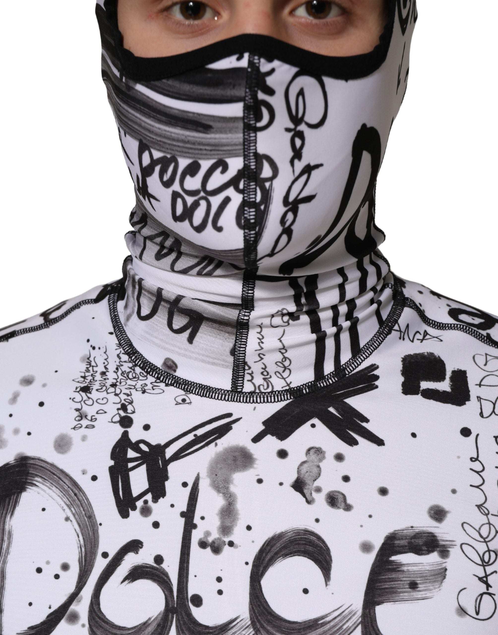 Dolce & Gabbana Weißer Balaclava-Hoodie aus Jersey mit Graffiti-Print-6