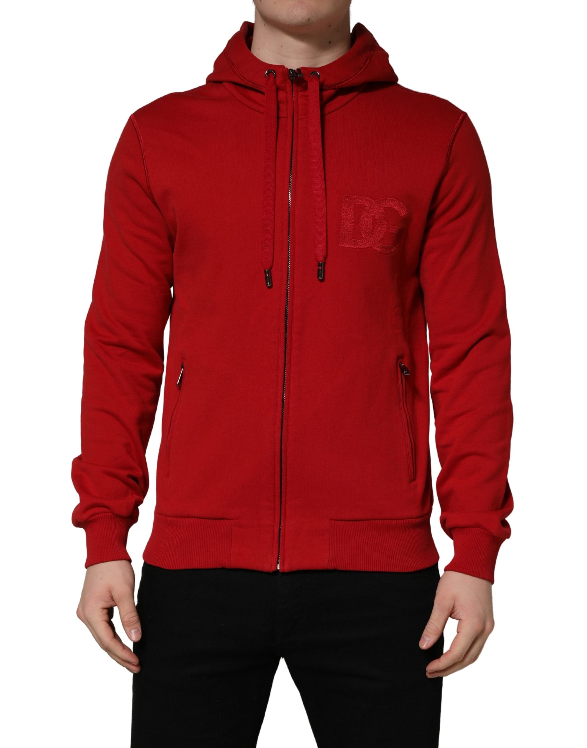 Dolce & Gabbana Roter Kapuzenpullover mit durchgehendem Reißverschluss und Stickerei-3