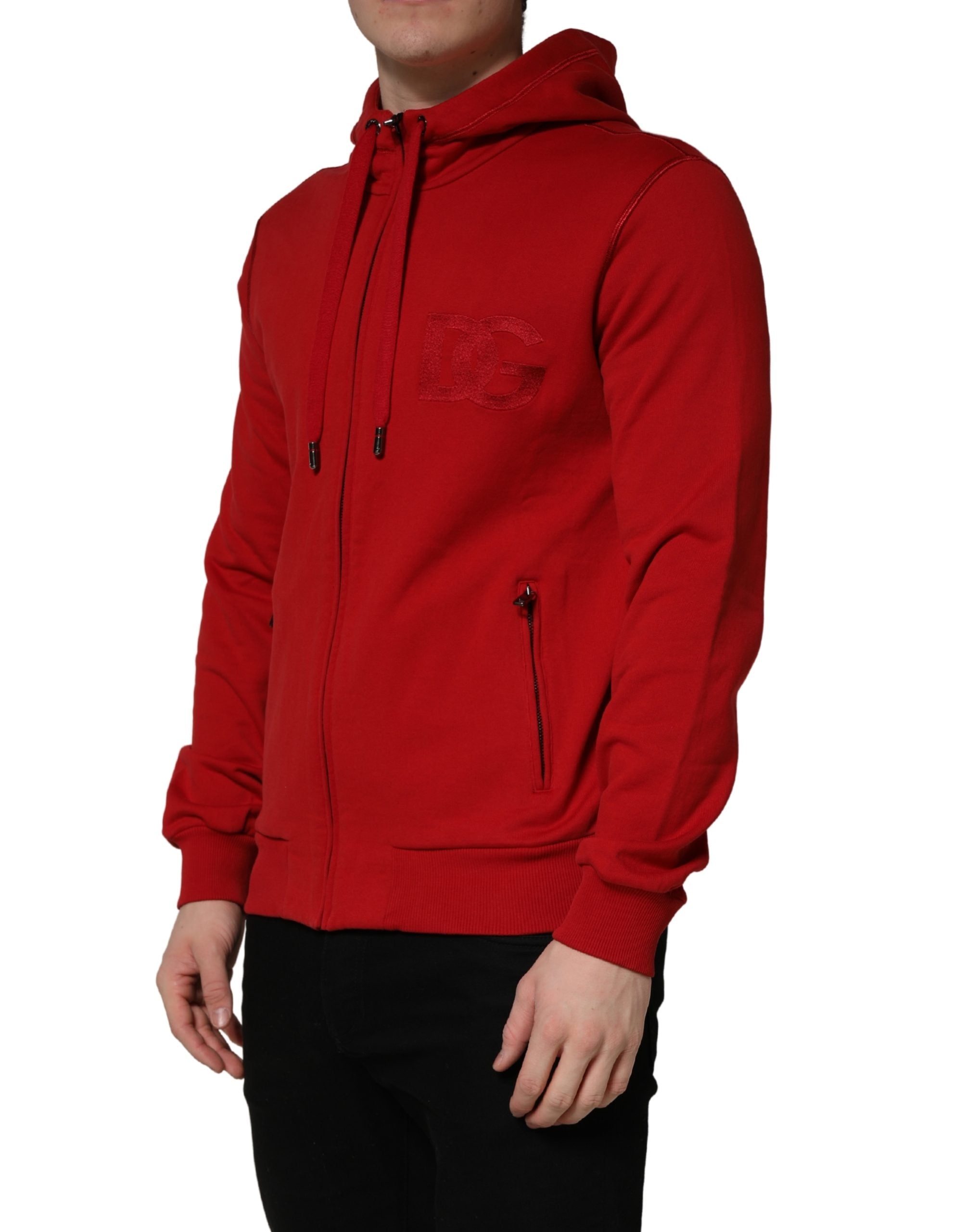 Dolce & Gabbana Roter Kapuzenpullover mit durchgehendem Reißverschluss und Stickerei-4