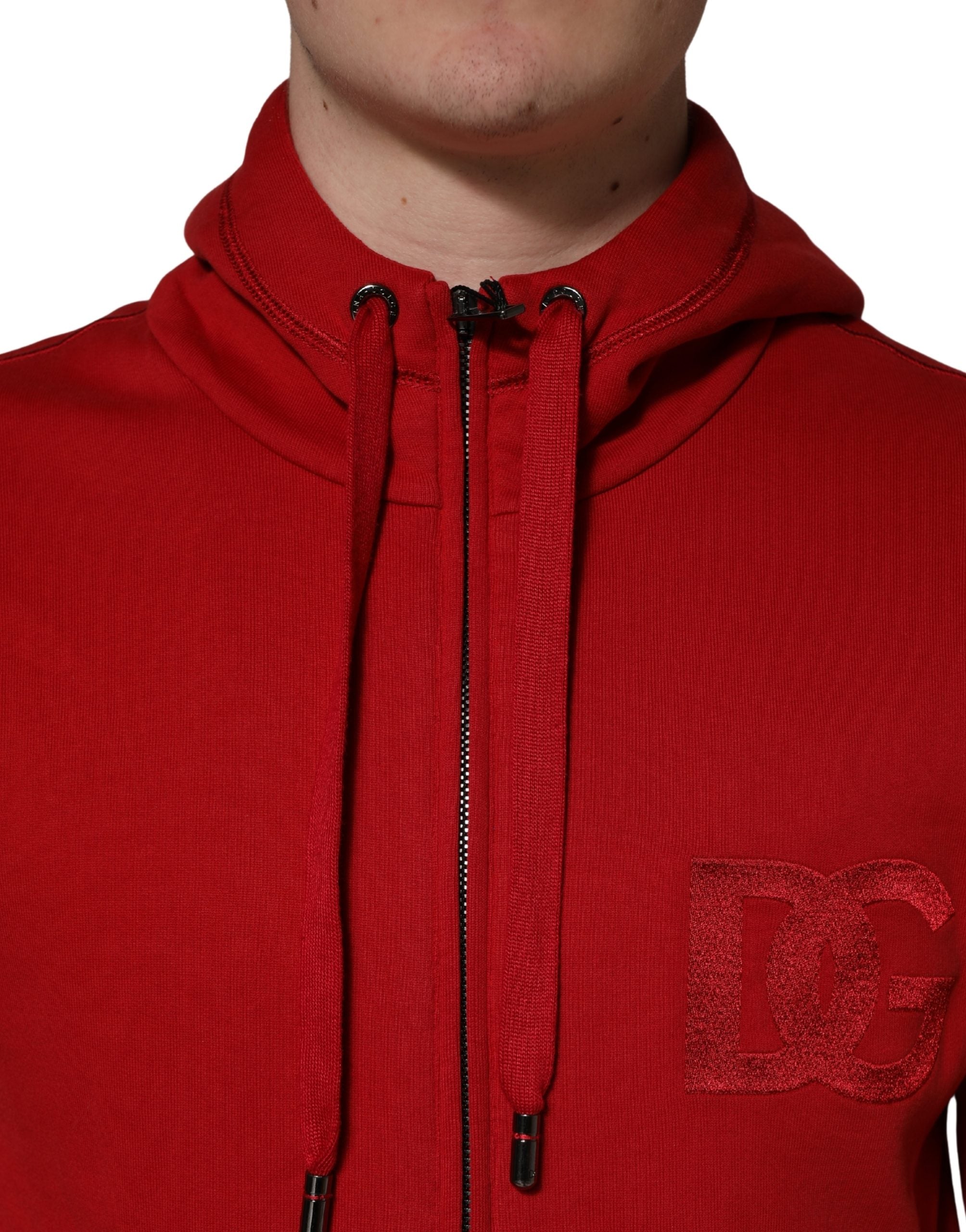 Dolce & Gabbana Roter Kapuzenpullover mit durchgehendem Reißverschluss und Stickerei-6