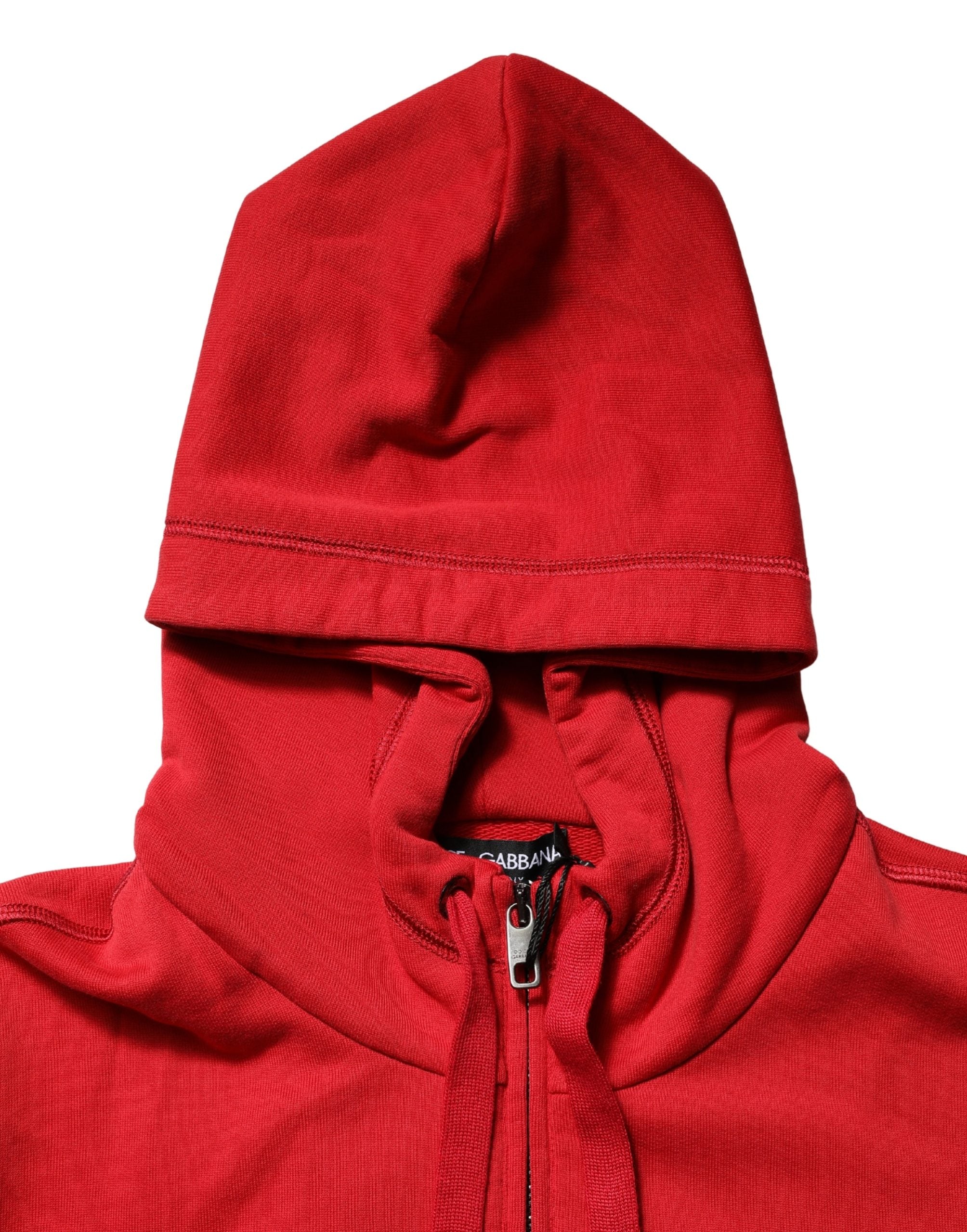Dolce & Gabbana Roter Kapuzenpullover mit durchgehendem Reißverschluss und Stickerei-8
