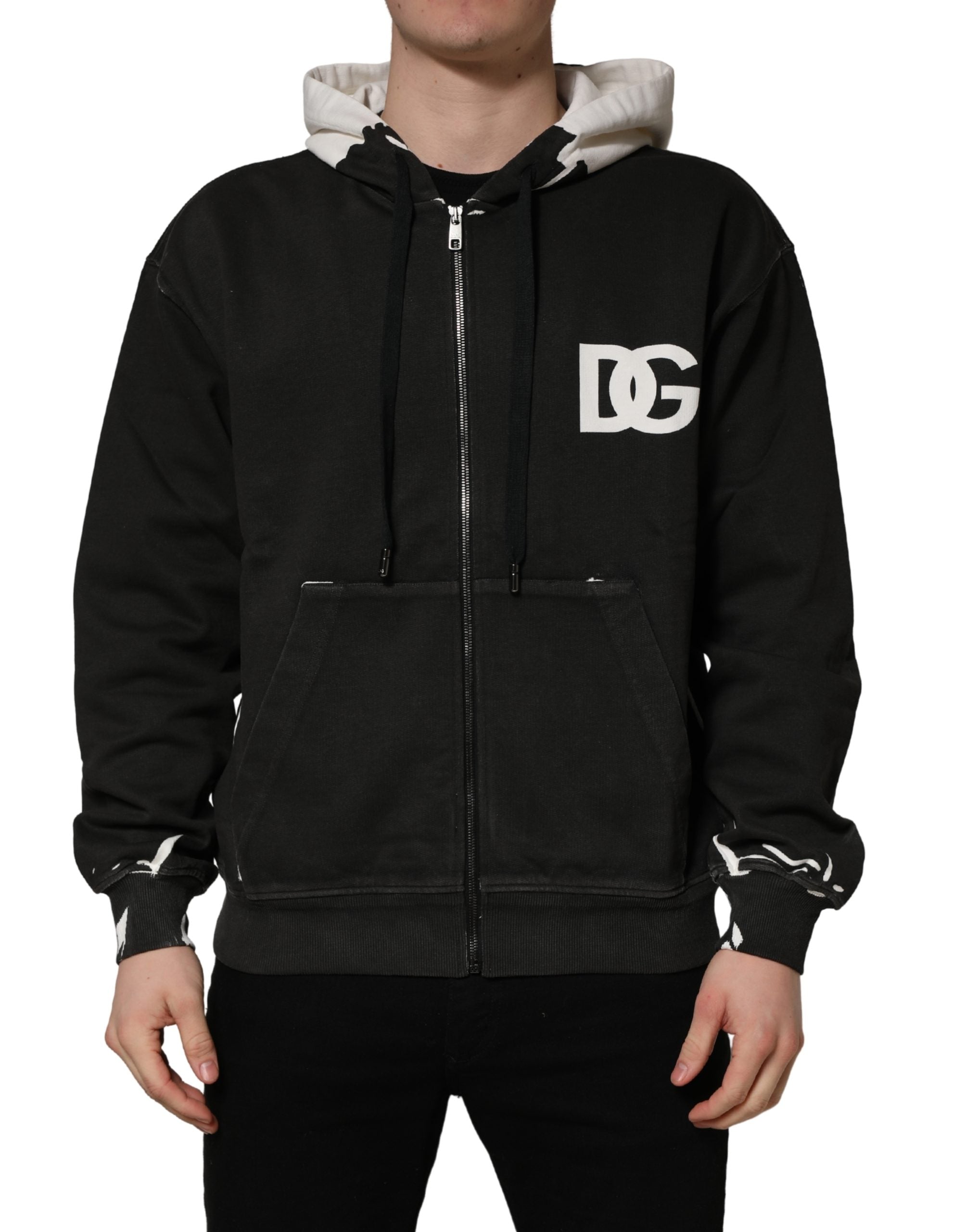 Dolce & Gabbana Schwarzer Kapuzenpullover mit durchgehendem Reißverschluss und Logo aus Baumwolle-2