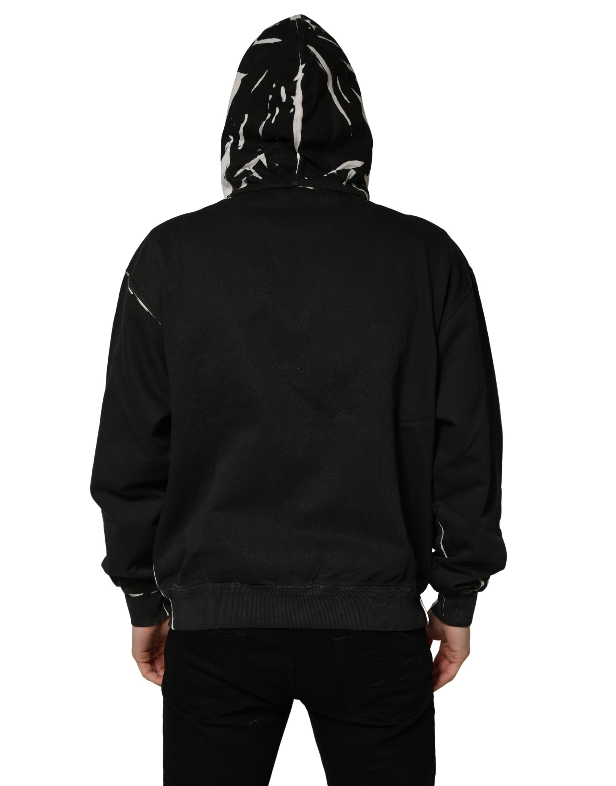 Dolce & Gabbana Schwarzer Kapuzenpullover mit durchgehendem Reißverschluss und Logo aus Baumwolle-4