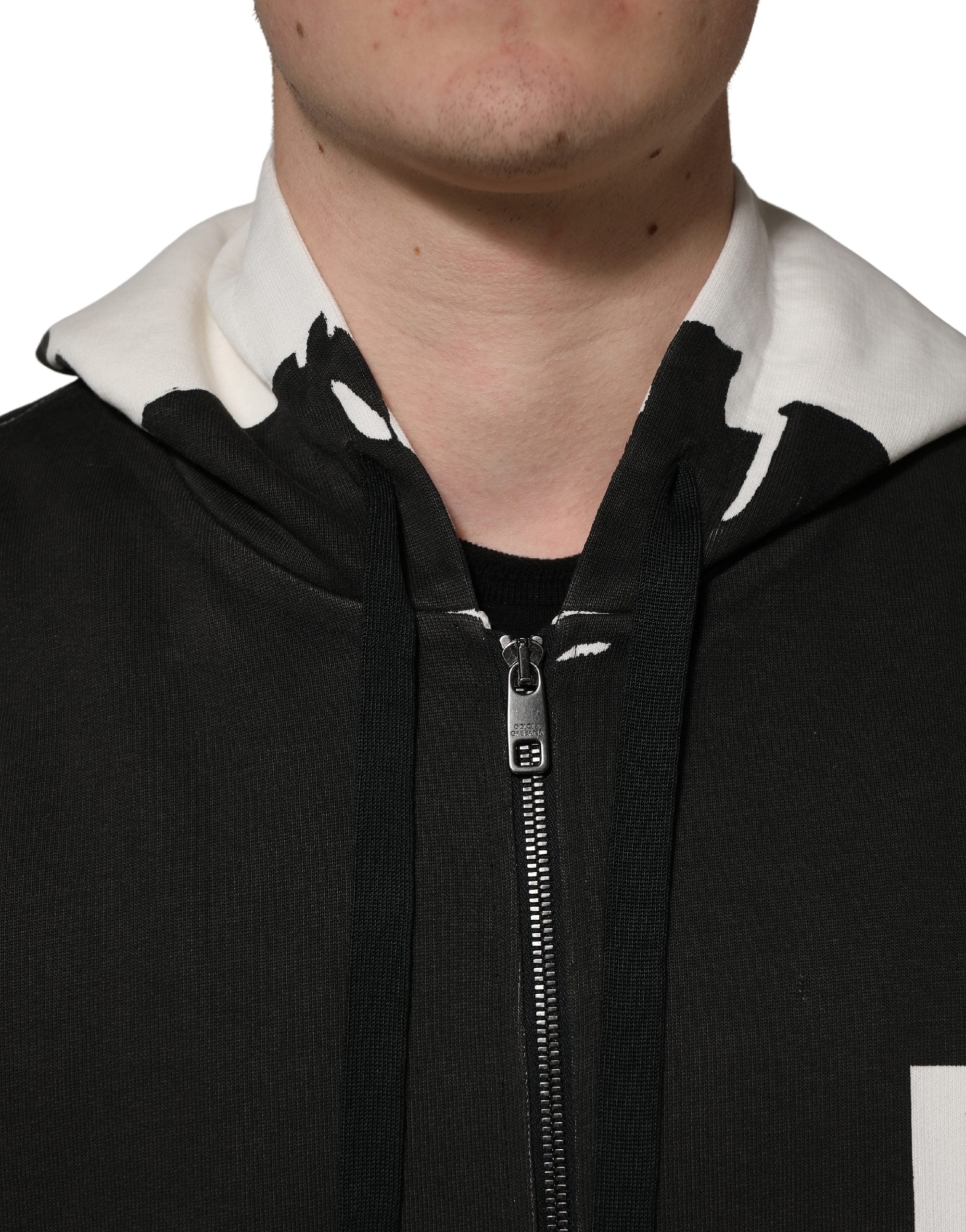Dolce & Gabbana Schwarzer Kapuzenpullover mit durchgehendem Reißverschluss und Logo aus Baumwolle-5