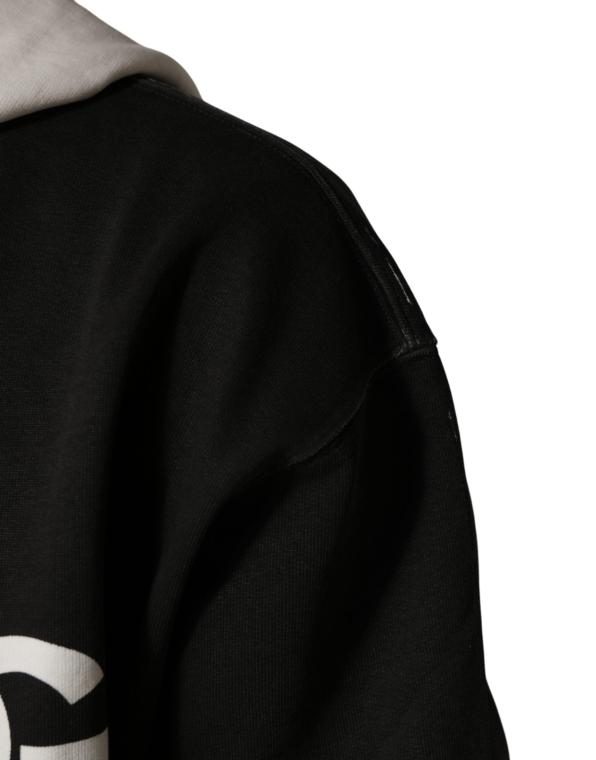 Dolce & Gabbana Schwarzer Kapuzenpullover mit durchgehendem Reißverschluss und Logo aus Baumwolle-6