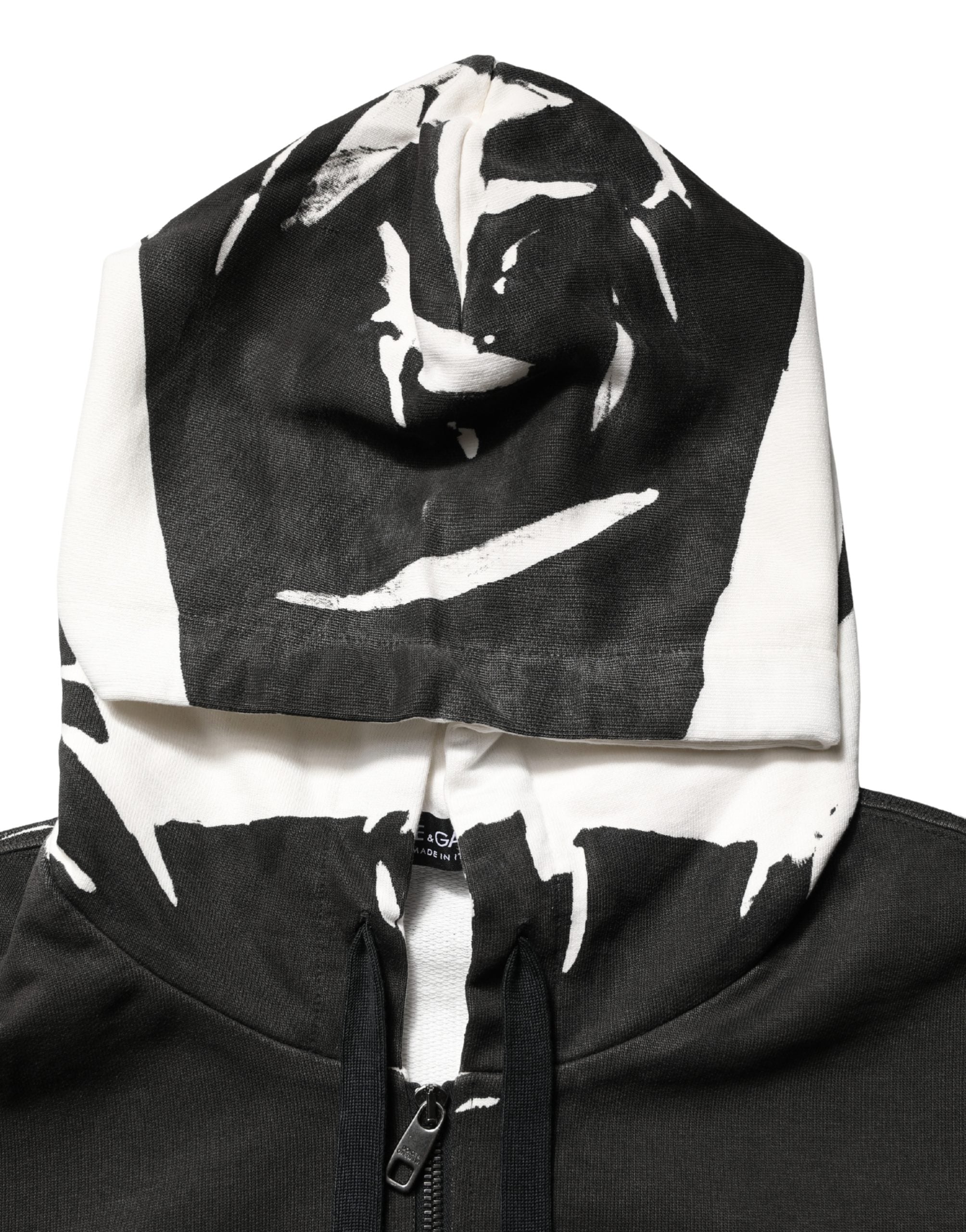 Dolce & Gabbana Schwarzer Kapuzenpullover mit durchgehendem Reißverschluss und Logo aus Baumwolle-7