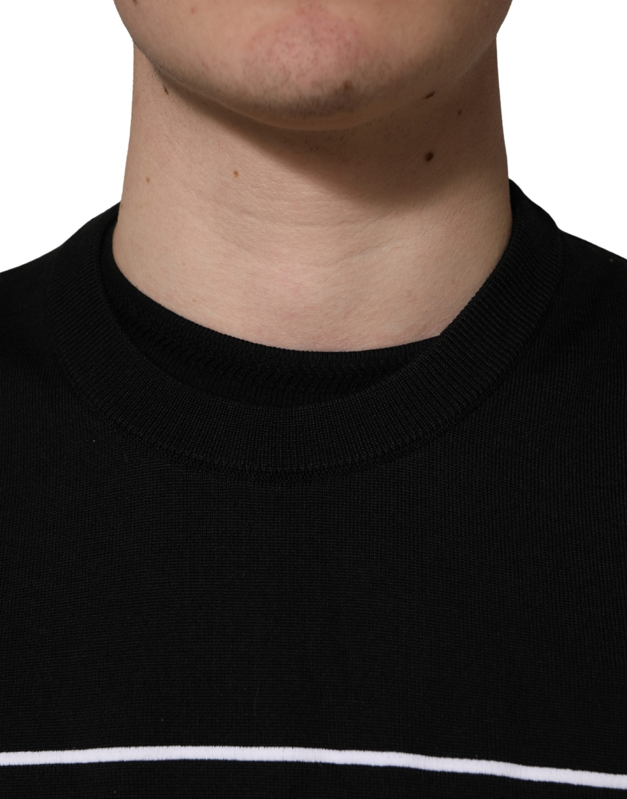 Dolce & Gabbana Schwarzer Wollpullover mit Rundhalsausschnitt und grafischem Logo-2