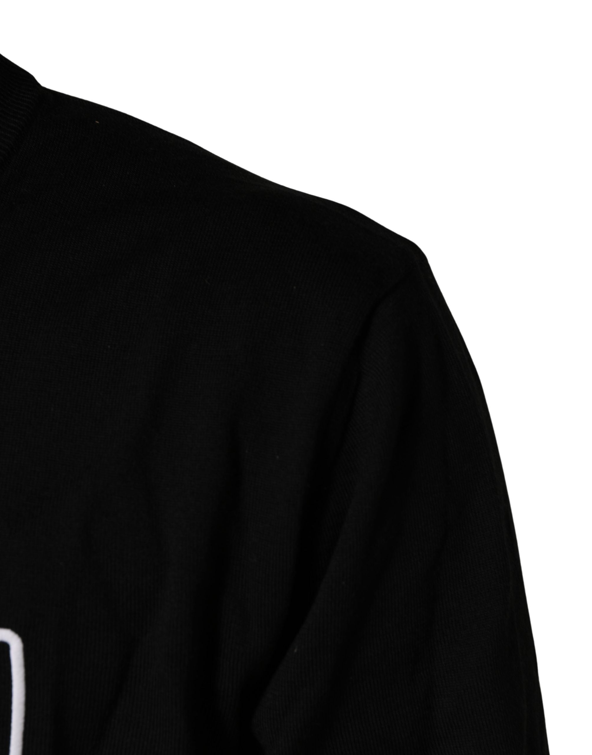 Dolce & Gabbana Schwarzer Wollpullover mit Rundhalsausschnitt und grafischem Logo-3
