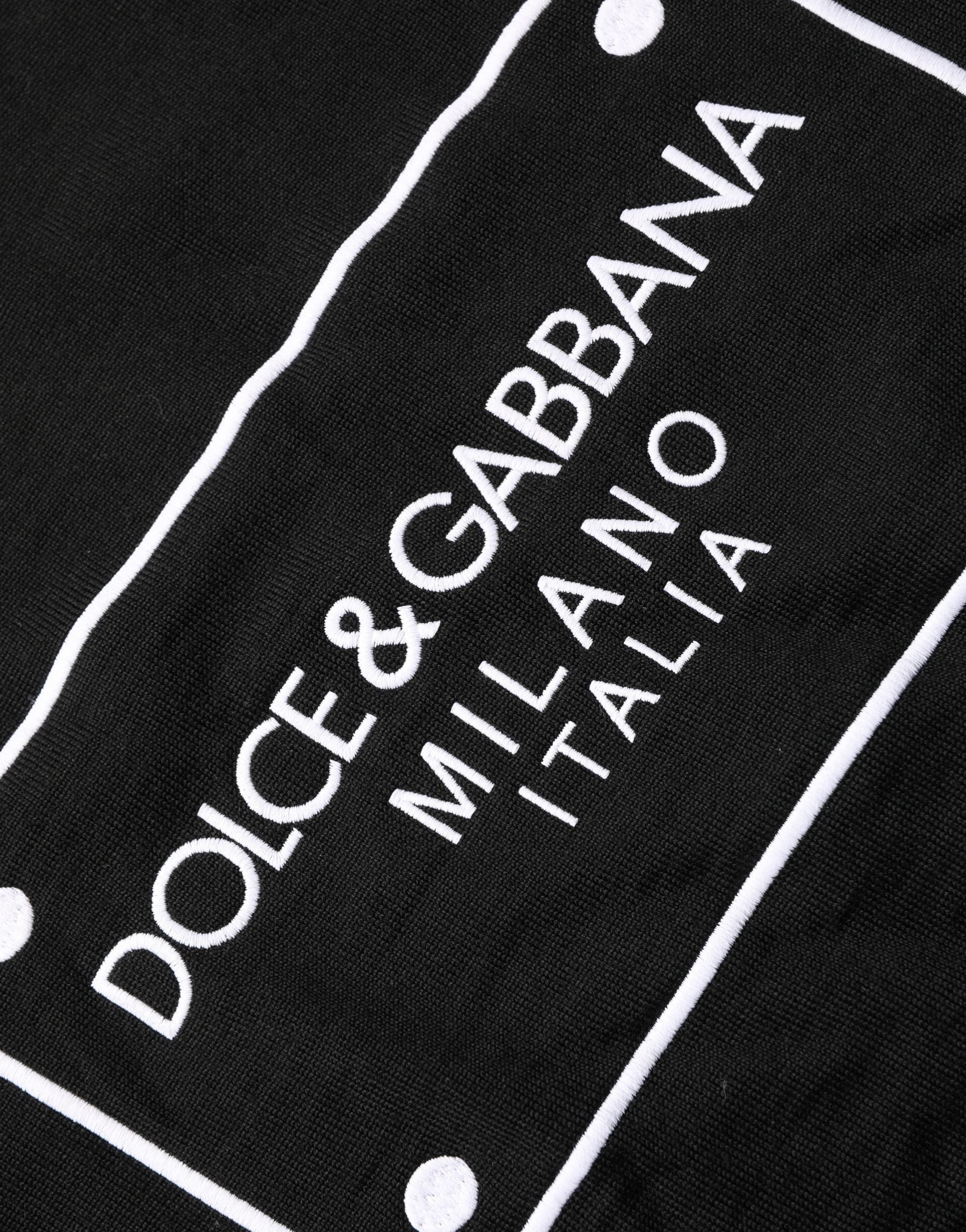 Dolce & Gabbana Schwarzer Wollpullover mit Rundhalsausschnitt und grafischem Logo-5