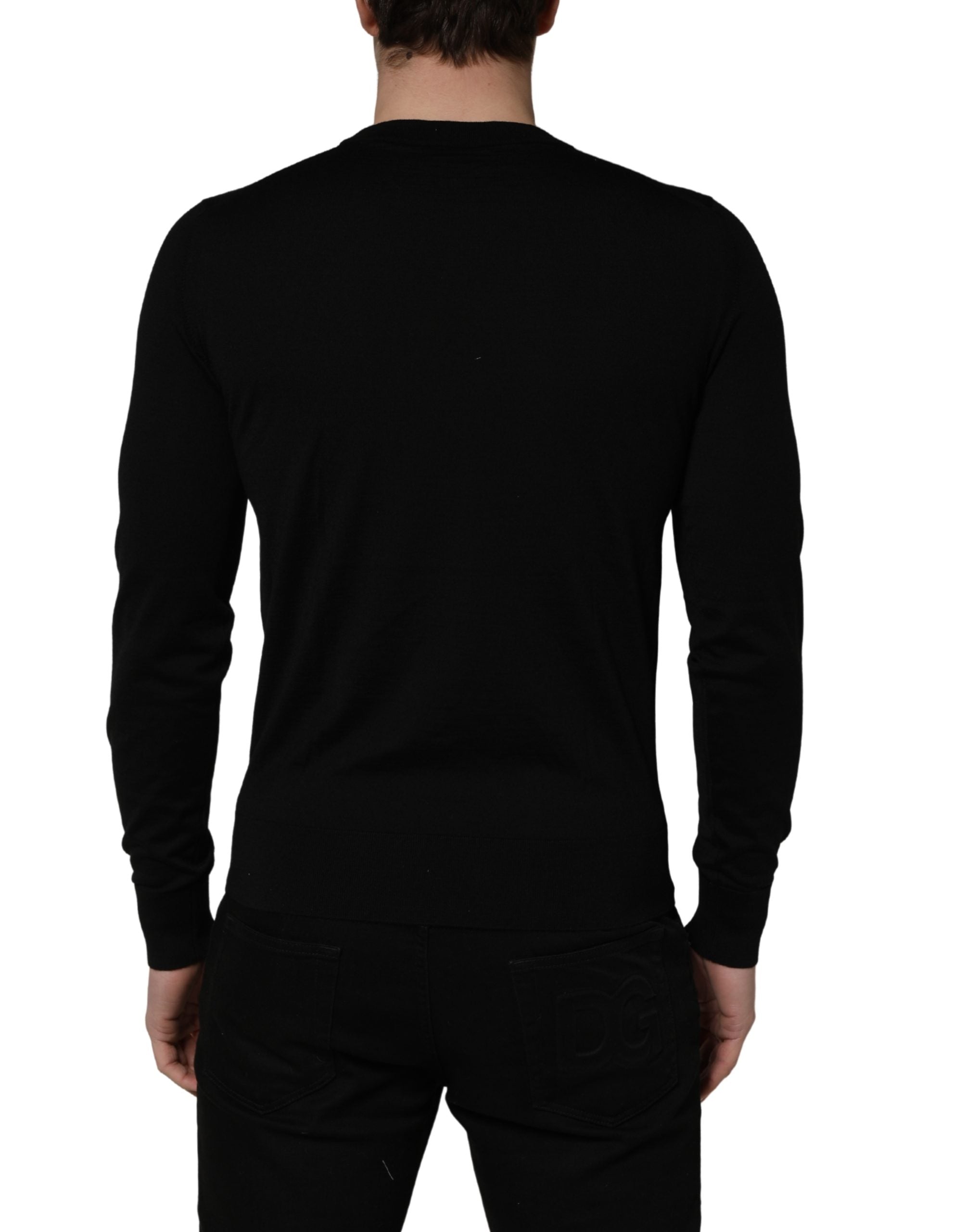 Dolce & Gabbana Schwarzer Pullover mit Rundhalsausschnitt und gesticktem Logo-4