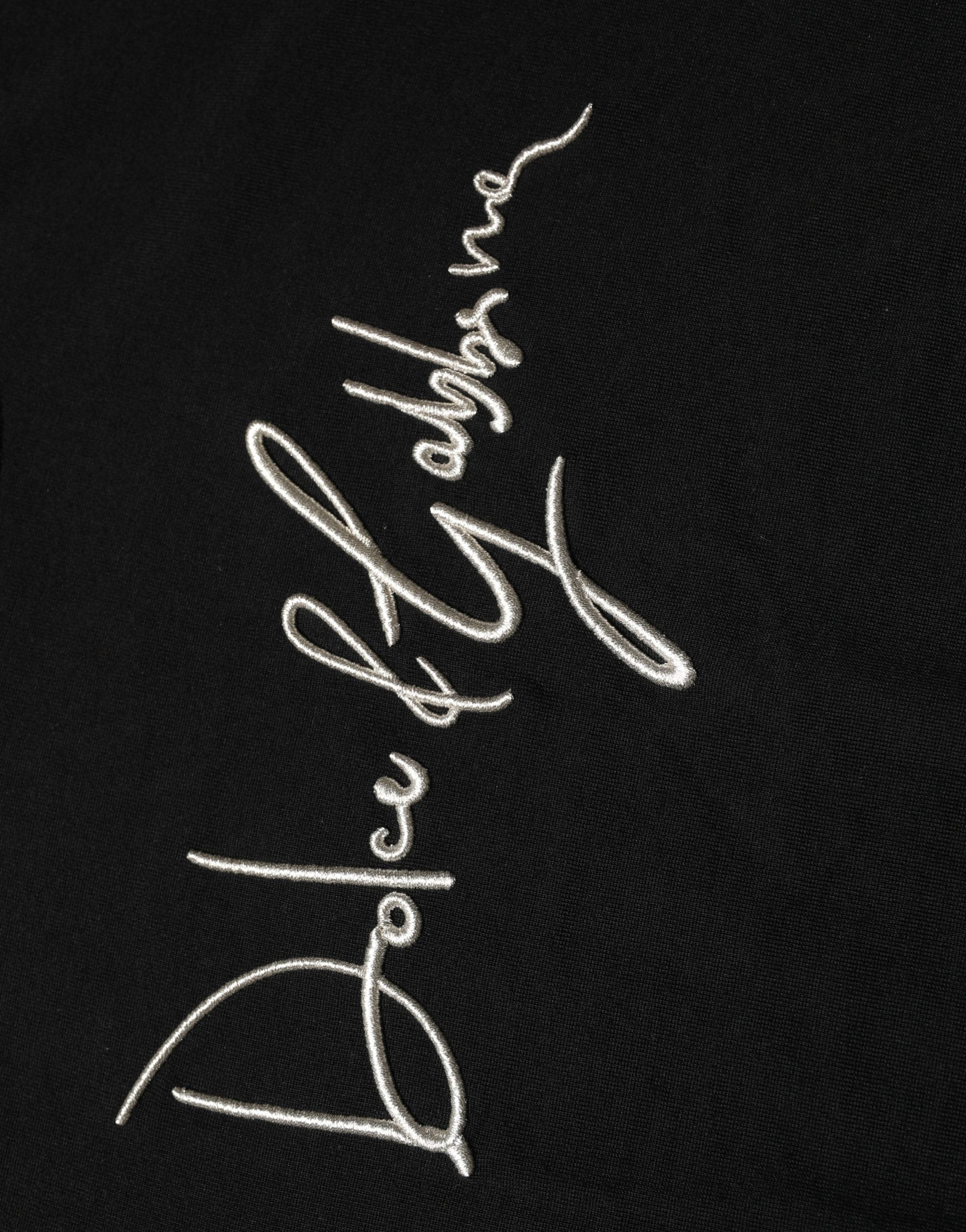 Dolce & Gabbana Schwarzer Pullover mit Rundhalsausschnitt und gesticktem Logo-8