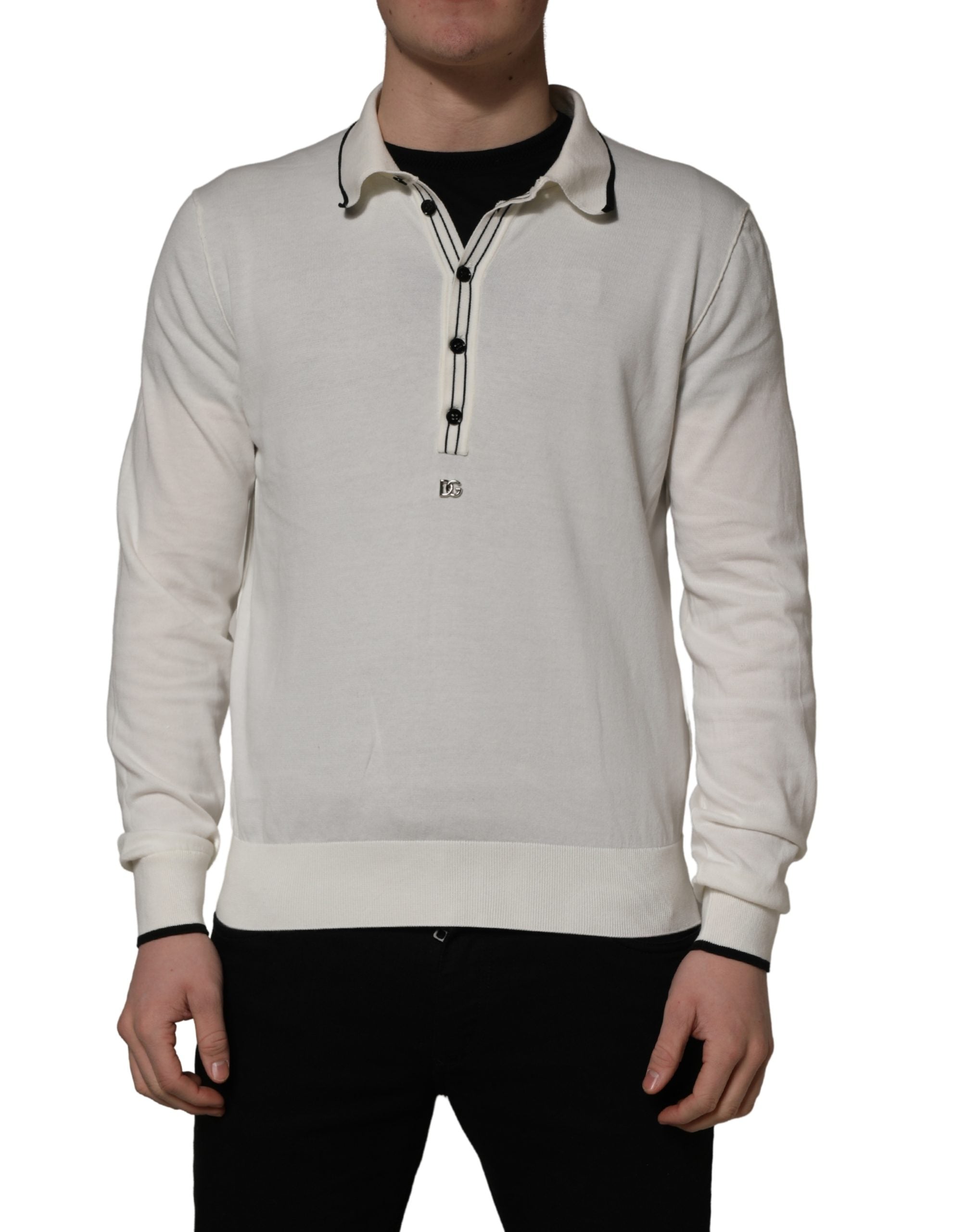 Dolce & Gabbana Weißer Herren-Polopullover aus Baumwollmischung-2