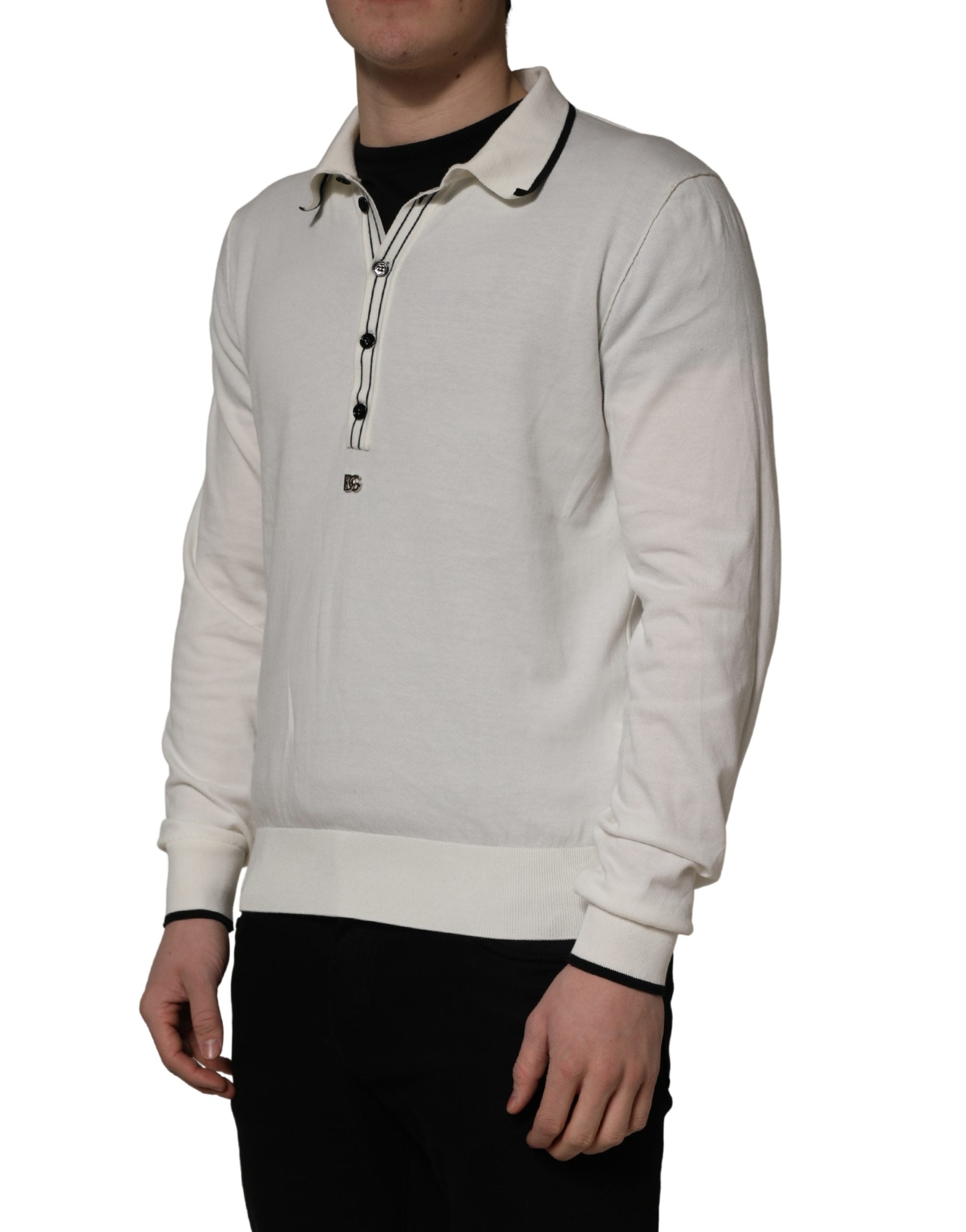 Dolce & Gabbana Weißer Herren-Polopullover aus Baumwollmischung-4