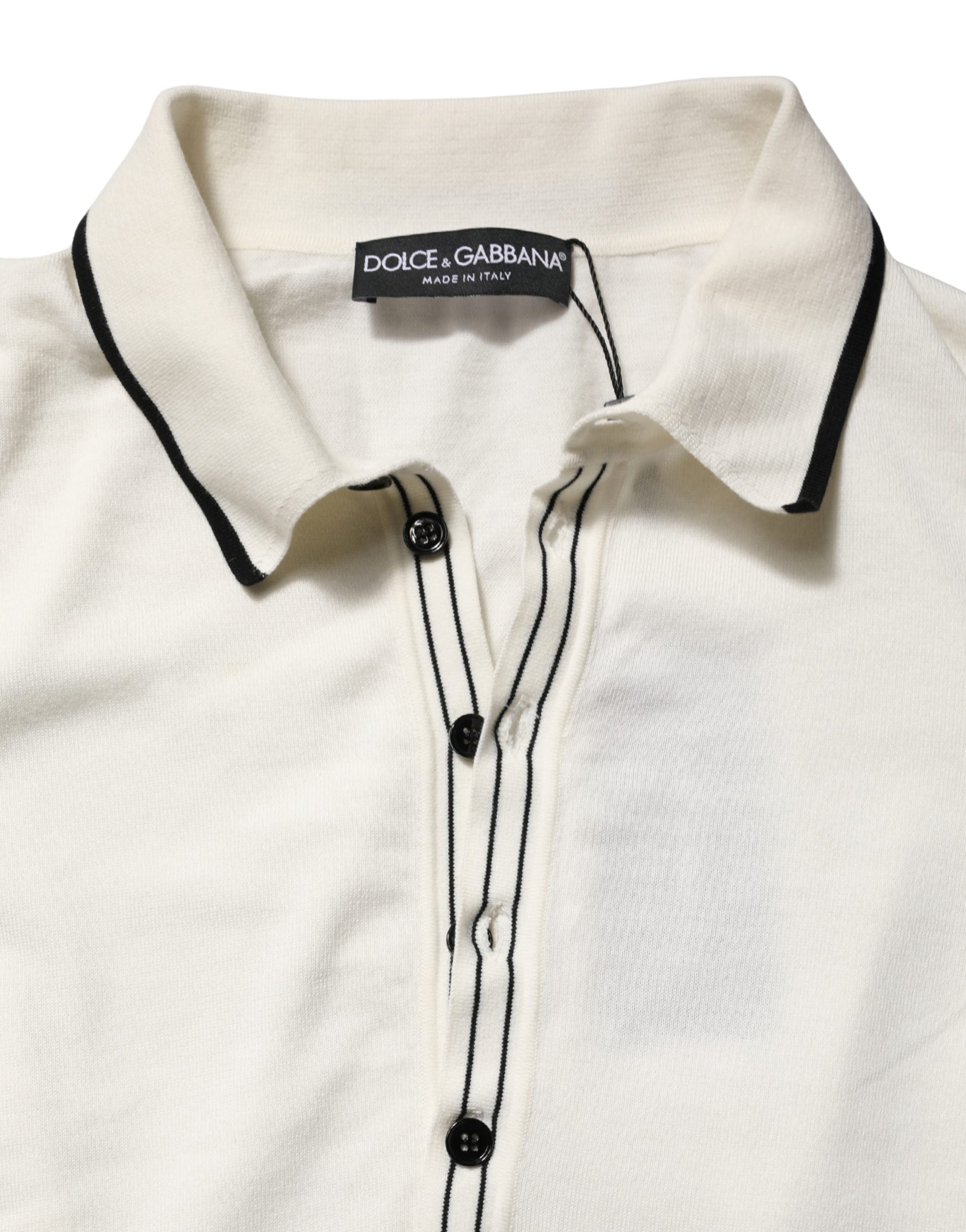 Dolce & Gabbana Weißer Herren-Polopullover aus Baumwollmischung-8