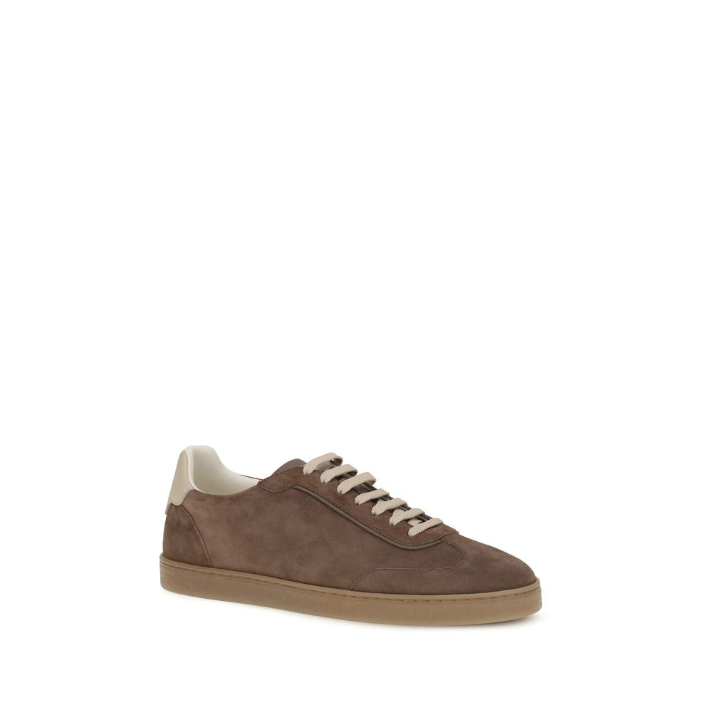 Brunello Cucinelli Beige Calf Leather Bos Taurus Low Top Sneakers-2
