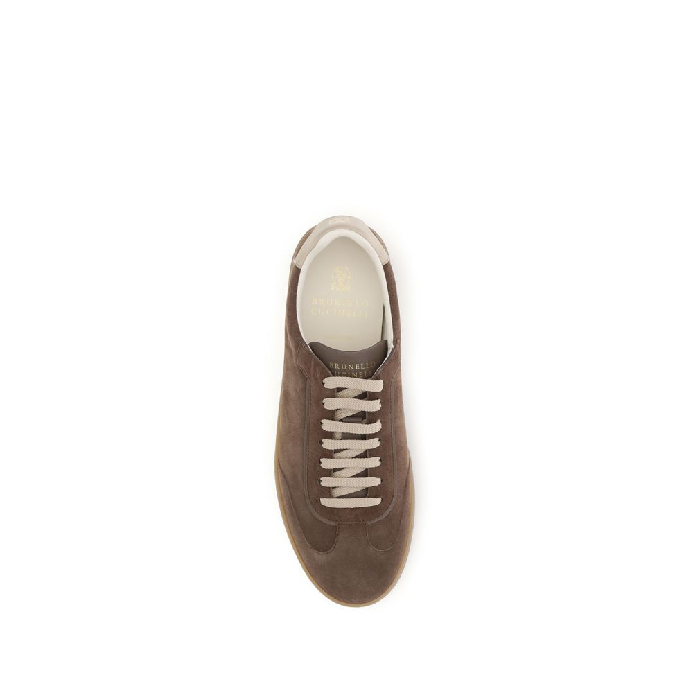 Brunello Cucinelli Beige Calf Leather Bos Taurus Low Top Sneakers-4