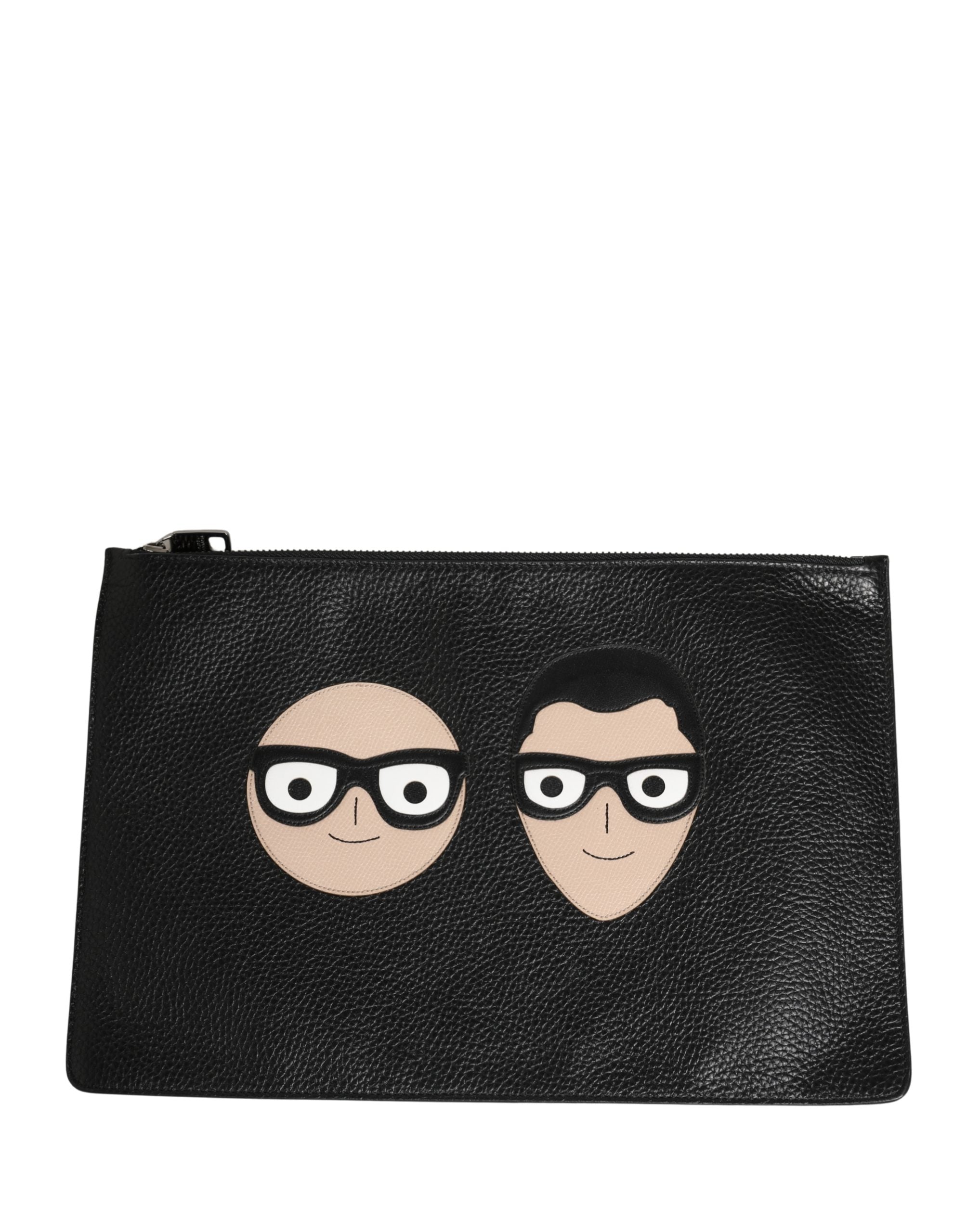 Dolce & Gabbana Schwarze #DGFamily Clutch aus Leder mit Applikationen-2