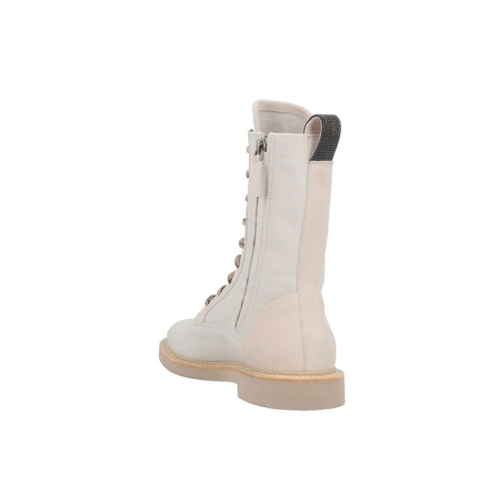 Brunello Cucinelli Beige Cotton Lace-Up Boots-3
