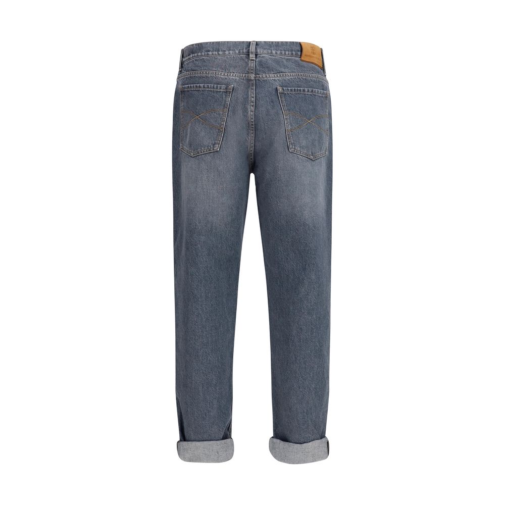 Brunello Cucinelli Graue Jeans aus Baumwolle im geraden Schnitt-2