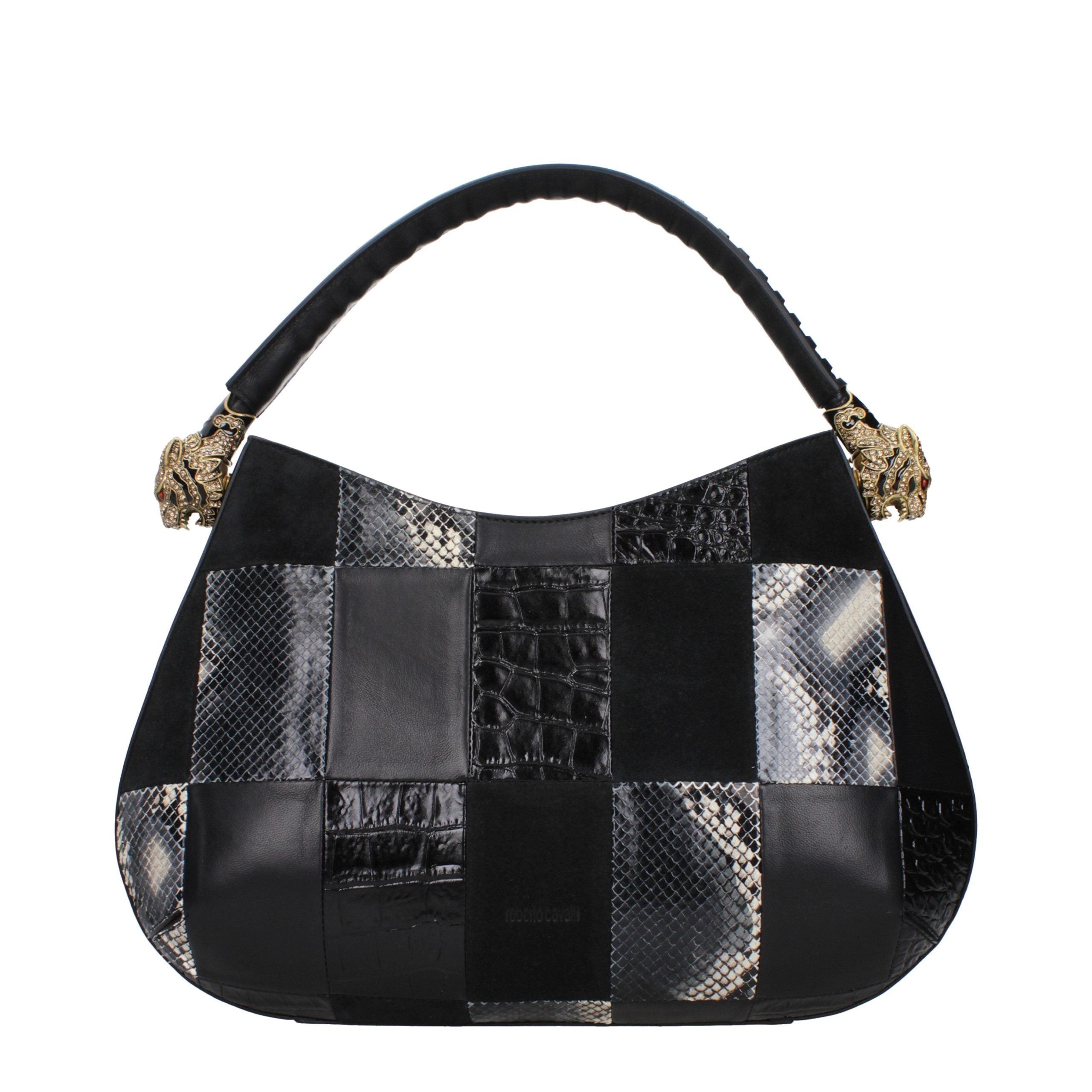 Roberto Cavalli Schwarze Lederhandtasche-3