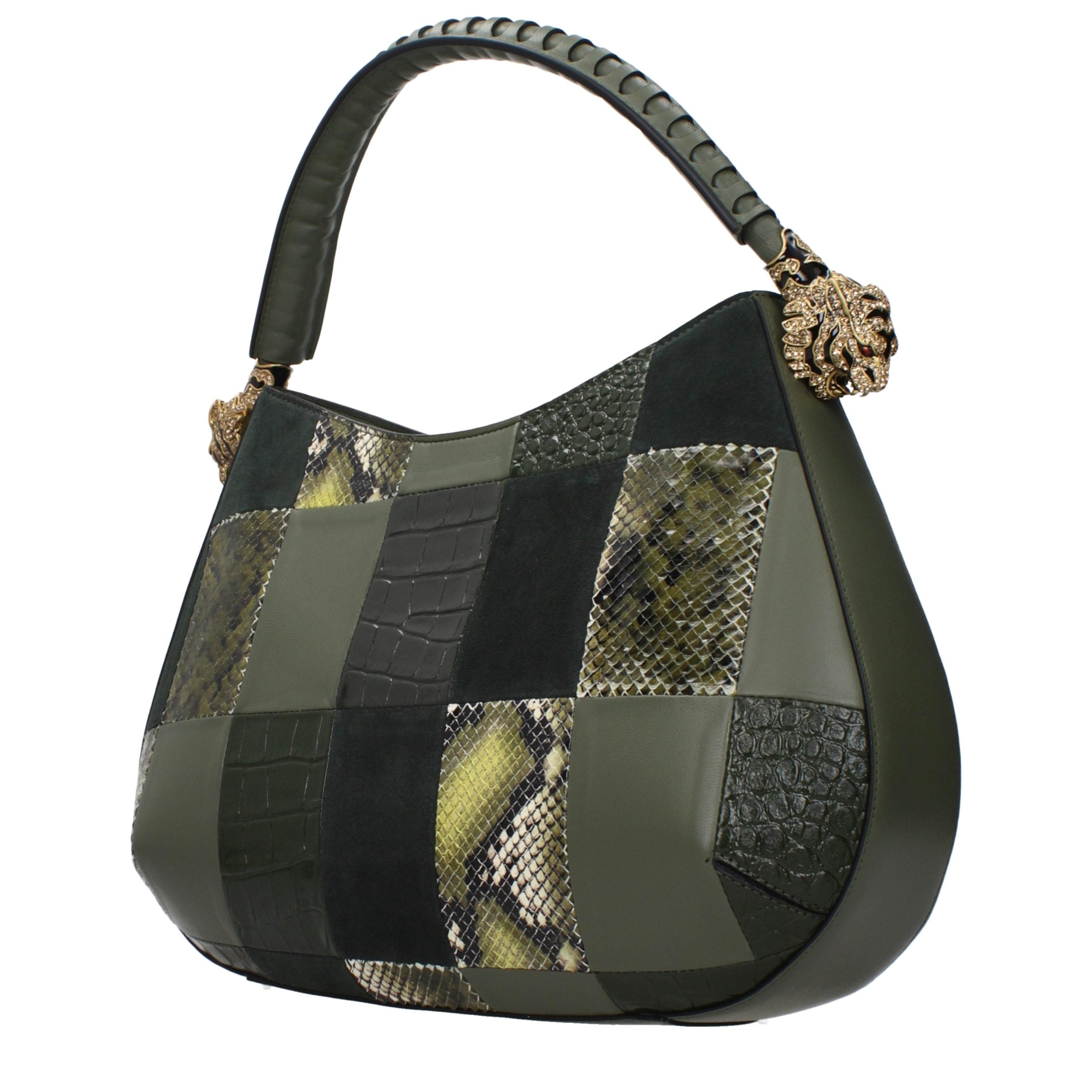 Roberto Cavalli Grüne Lederhandtasche-2