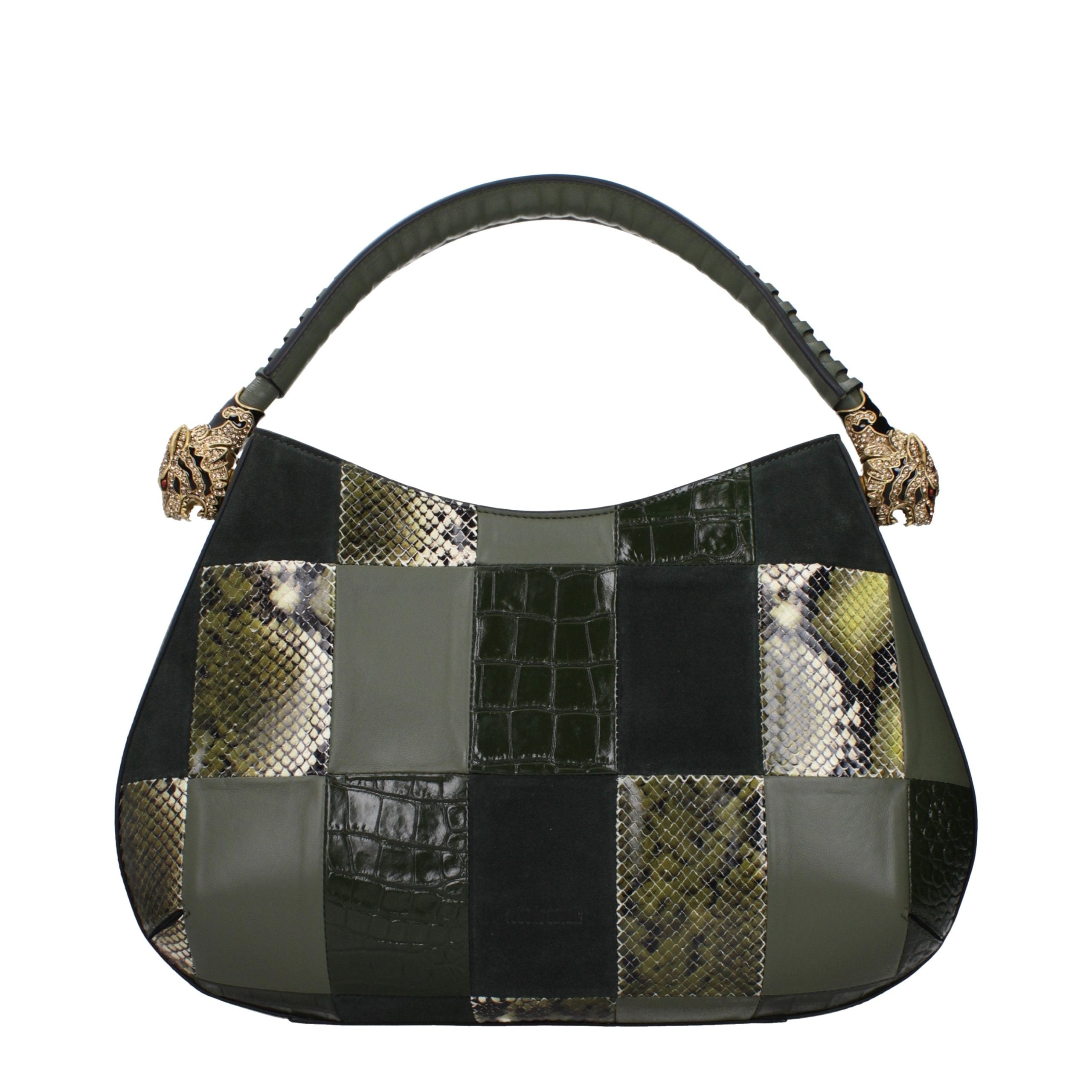 Roberto Cavalli Grüne Lederhandtasche-3
