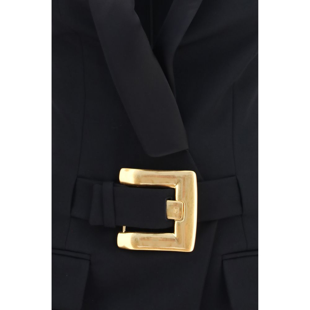 Balmain Schwarzes Oves Aries Wollkleid-3