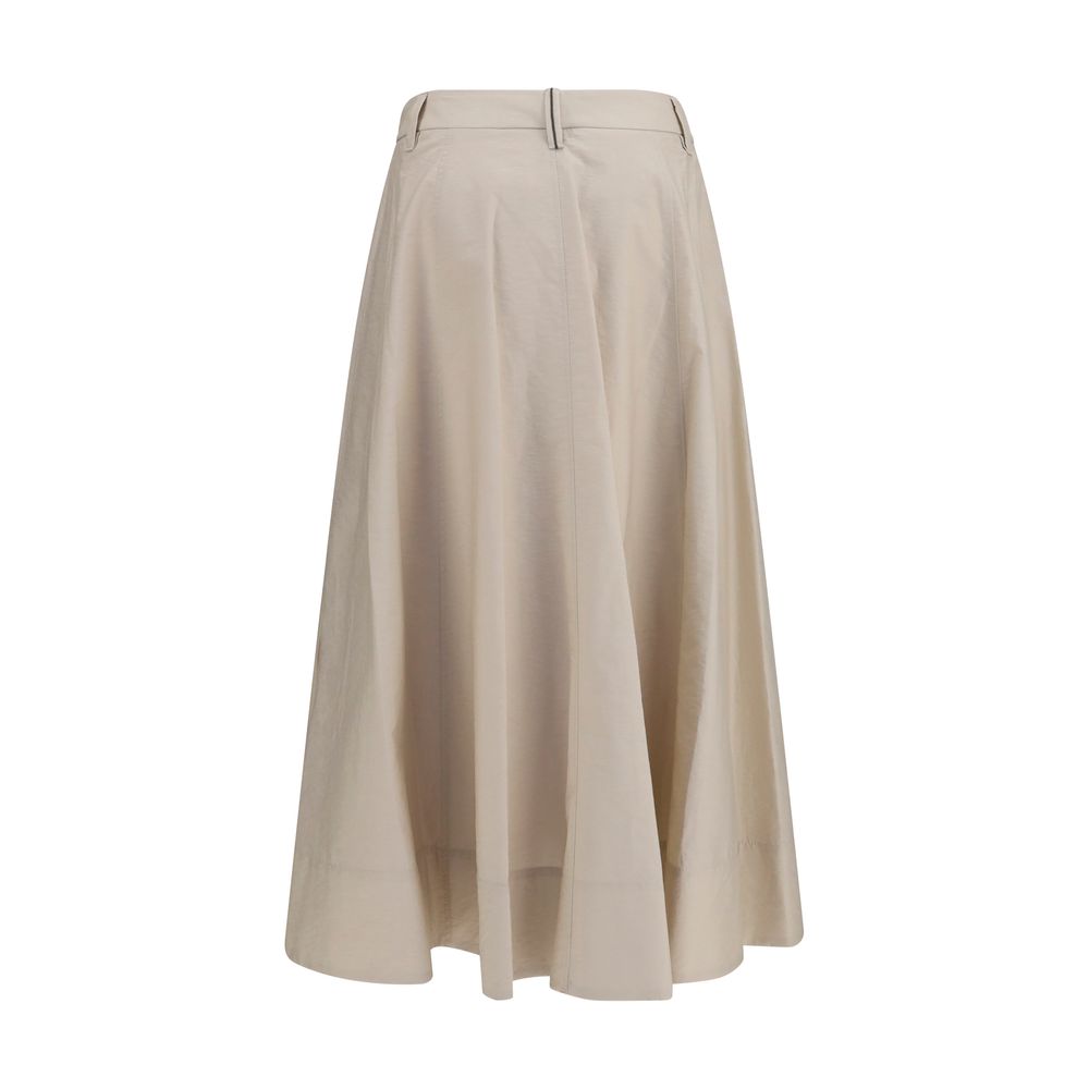 Brunello Cucinelli Beiger Baumwoll-Midirock-2