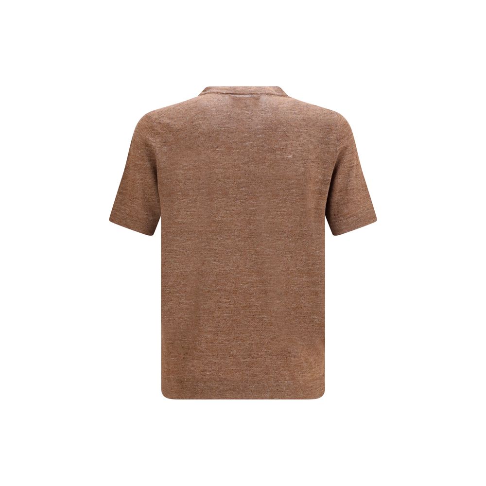 Brunello Cucinelli Braunes Leinen-T-Shirt-2