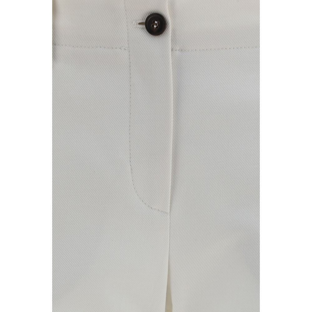 Brunello Cucinelli Weiße Baumwoll-Hosen mit weitem Bein-3