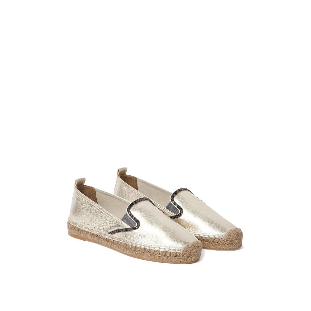 Brunello Cucinelli Goldfarbene Espadrilles aus Leder-2