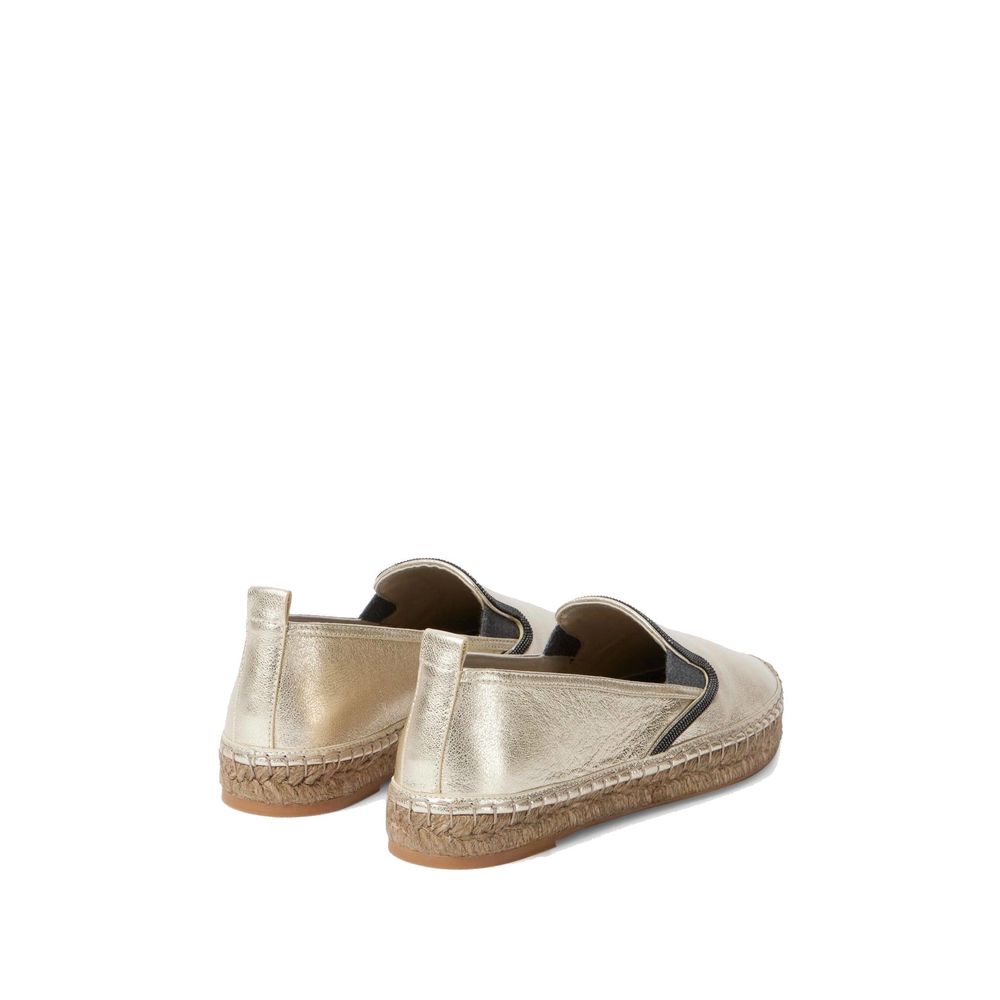 Brunello Cucinelli Goldfarbene Espadrilles aus Leder-3