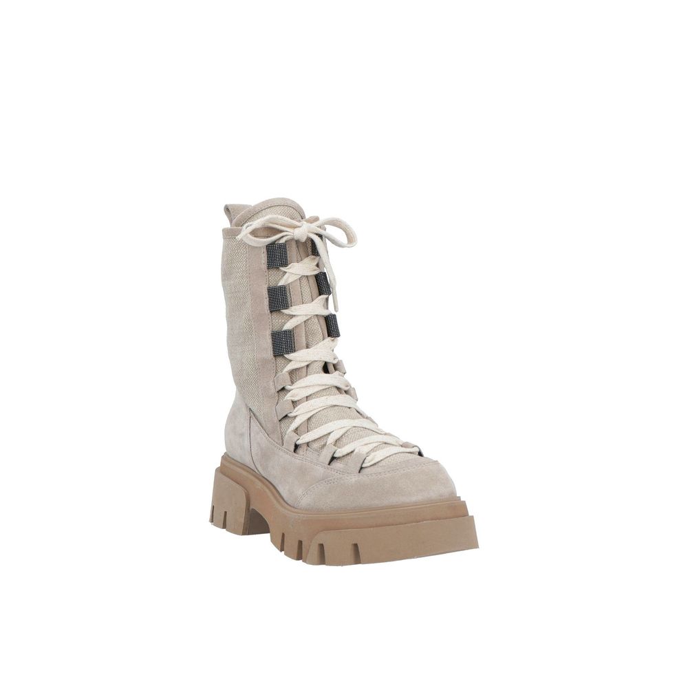 Brunello Cucinelli Beige Leder Schnürstiefel-2