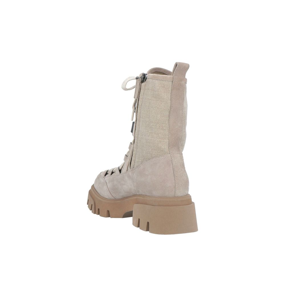 Brunello Cucinelli Beige Leder Schnürstiefel-3
