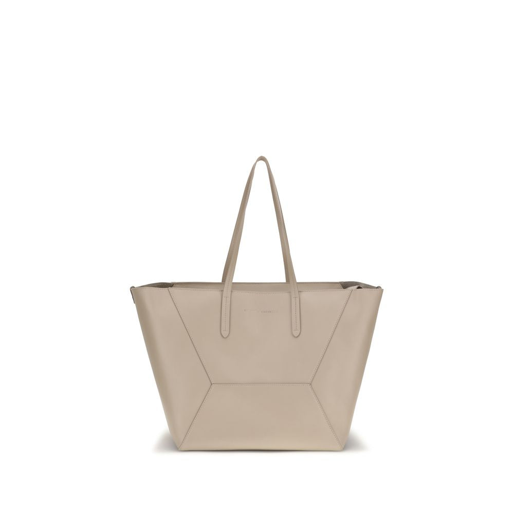 Brunello Cucinelli Beige Calf Leather Bos Taurus Handbag-1